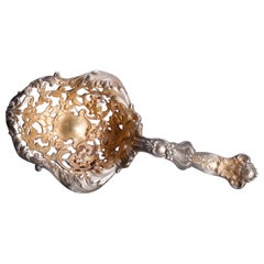 Oversize Antique Sterling Silver Figural Straining Spoon, circa 1880