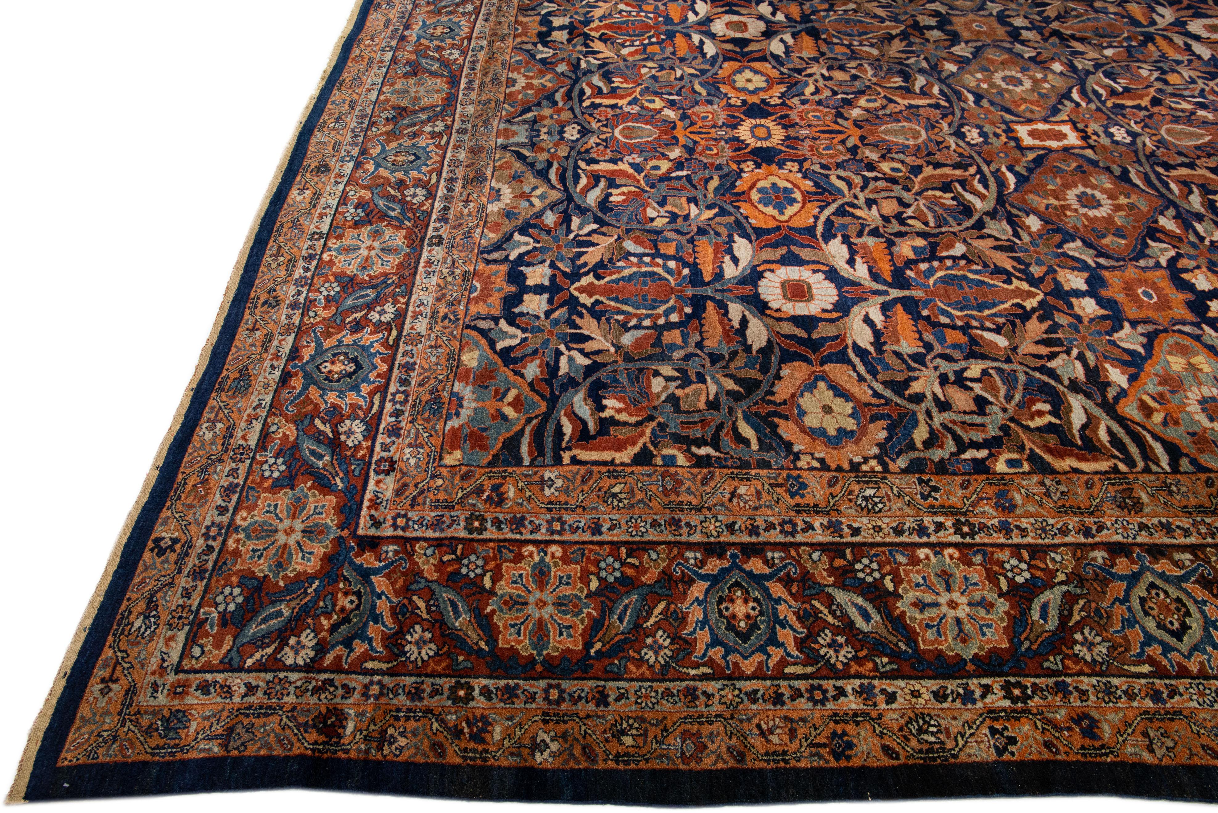 Hand-Knotted Oversize Antique Sultanabad Multicolor Handmade Allover Floral Persian Wool Rug  For Sale