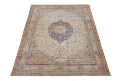 Oversize Antique Turkish Sivas Wool Rug Handmade Medallion In Beige Color