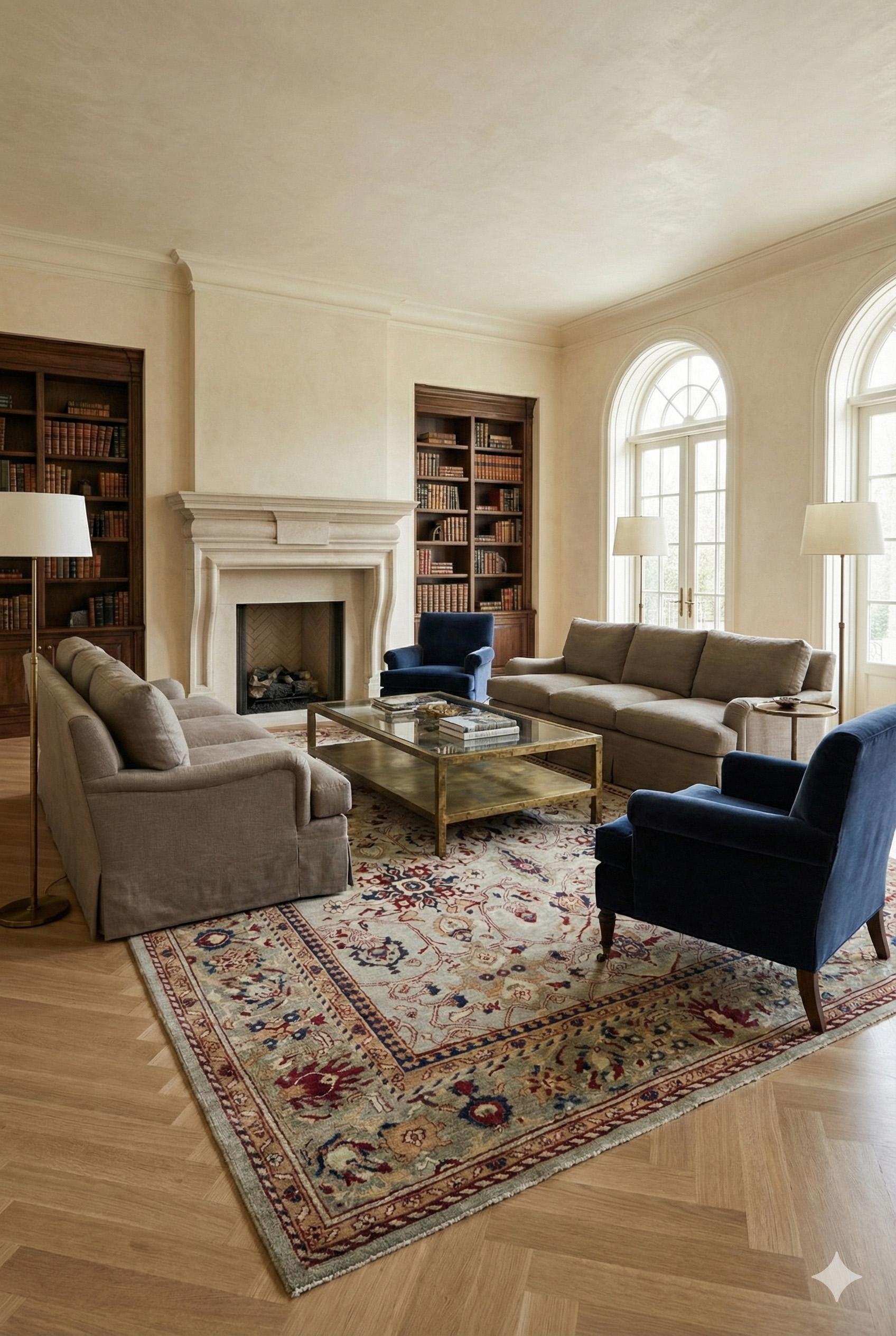 Tappeto Oushak Oversize

Grandeur persiana senza tempo
Eleva qualsiasi interno di prestigio con questo squisito tappeto annodato a mano in formato palazzo, ispirato alla nobile eredità della tessitura persiana classica. Il fondo beige caldo crea uno