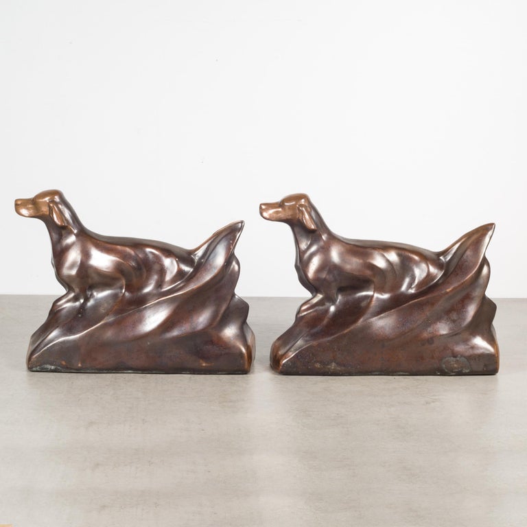 Oversize Art Deco Bronze and Copper Plated Irish Setter Bookends c.1930
