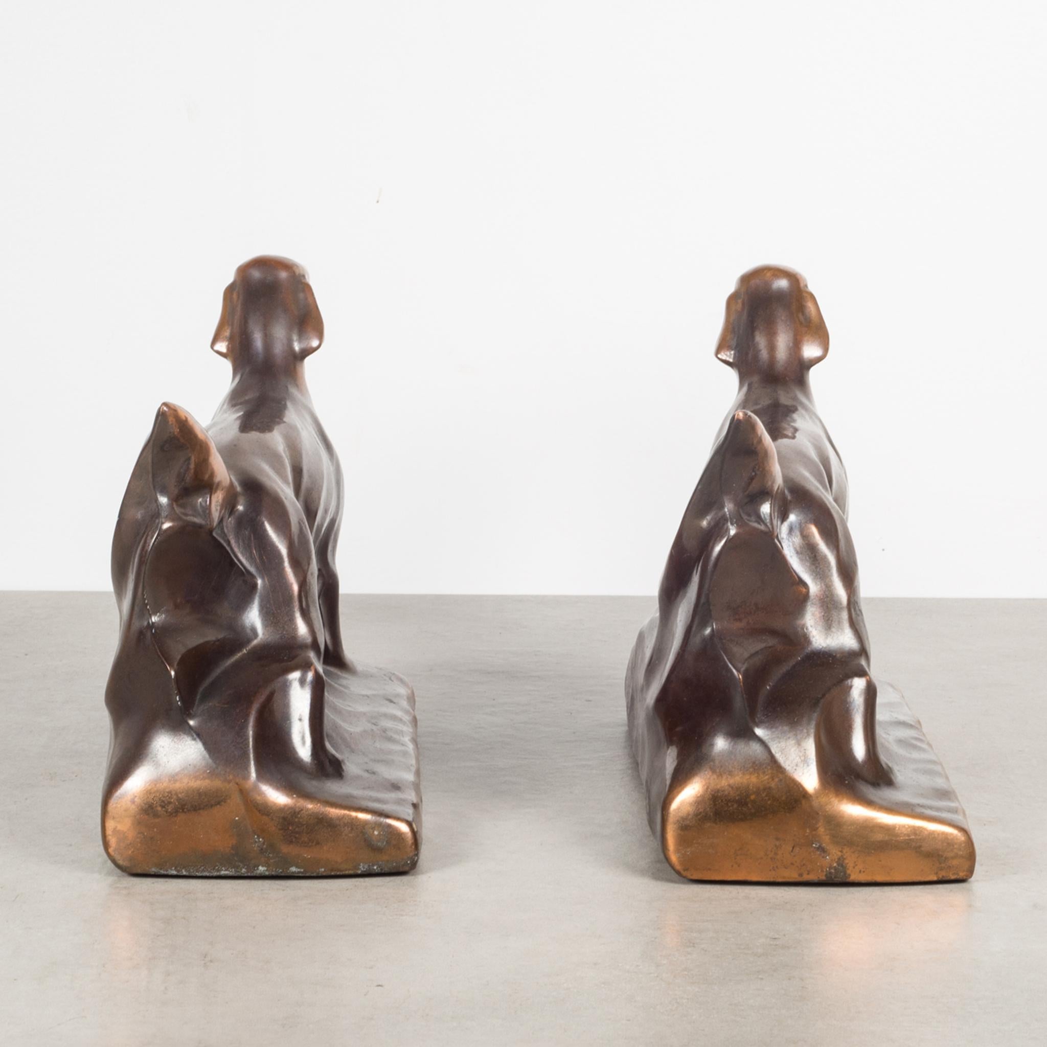 20th Century Oversize Art Deco Bronze & Copper Plated Irish Setter Bookends c.1930