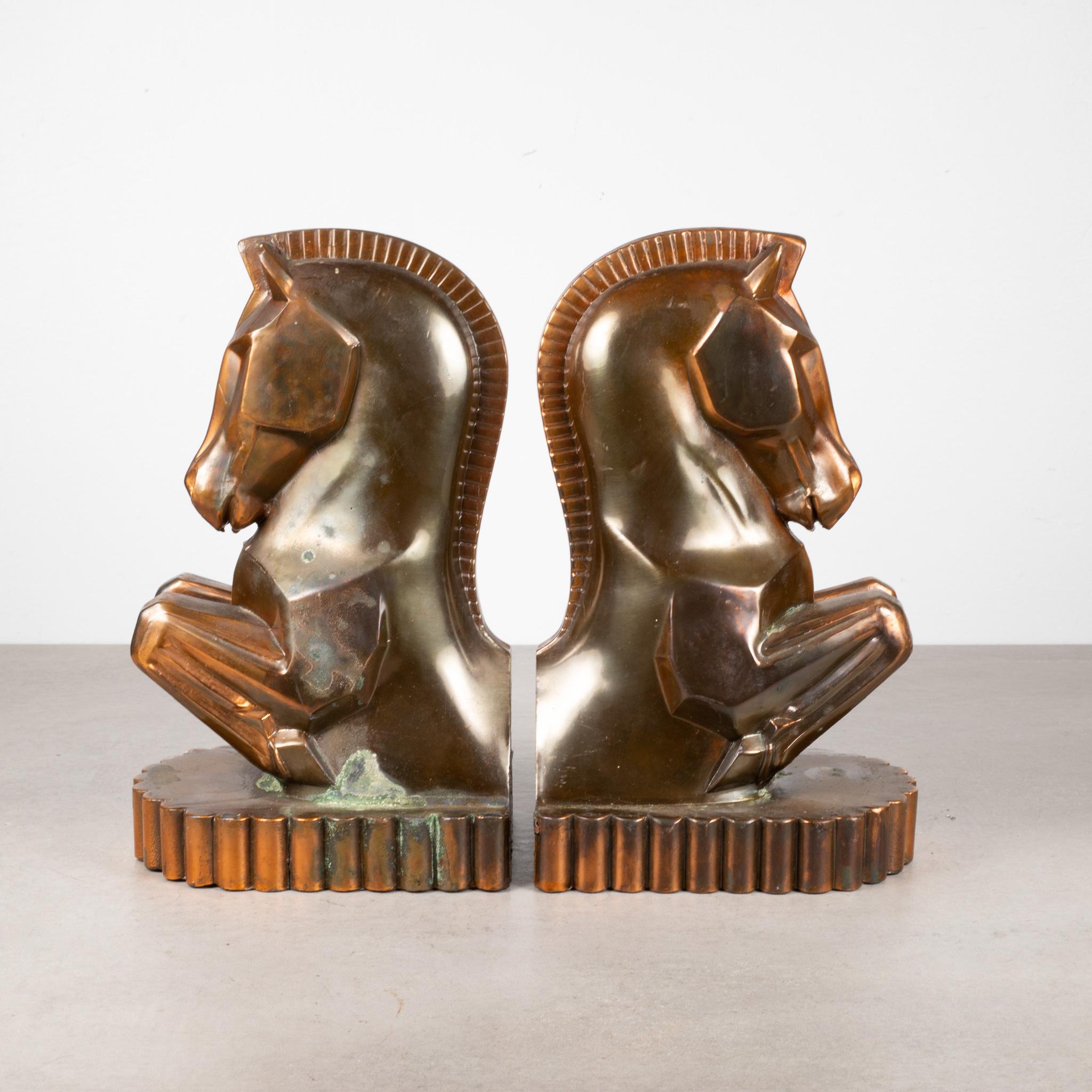 20th Century Oversize Art Deco Bronze Plated Trojan Horse Bookends, c.1930