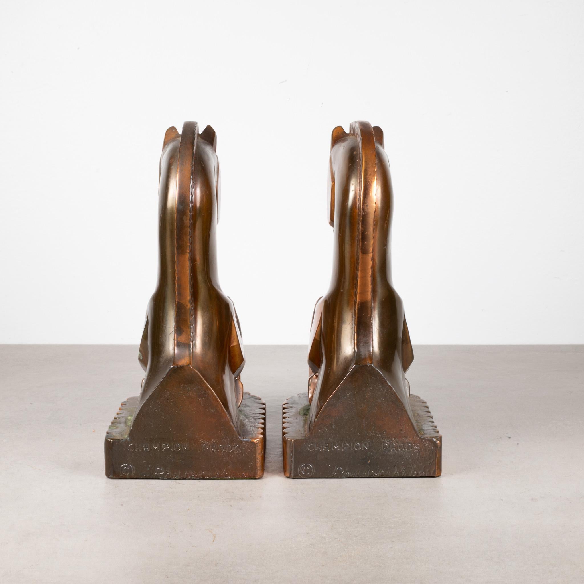 20th Century Oversize Art Deco Bronze Plated Trojan Horse Bookends, c.1930  (FREE SHIPPING) For Sale