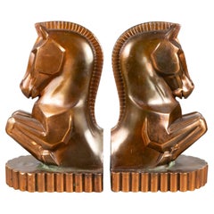 Oversize Art Deco Bronze Plated Trojan Horse Bookends, c.1930