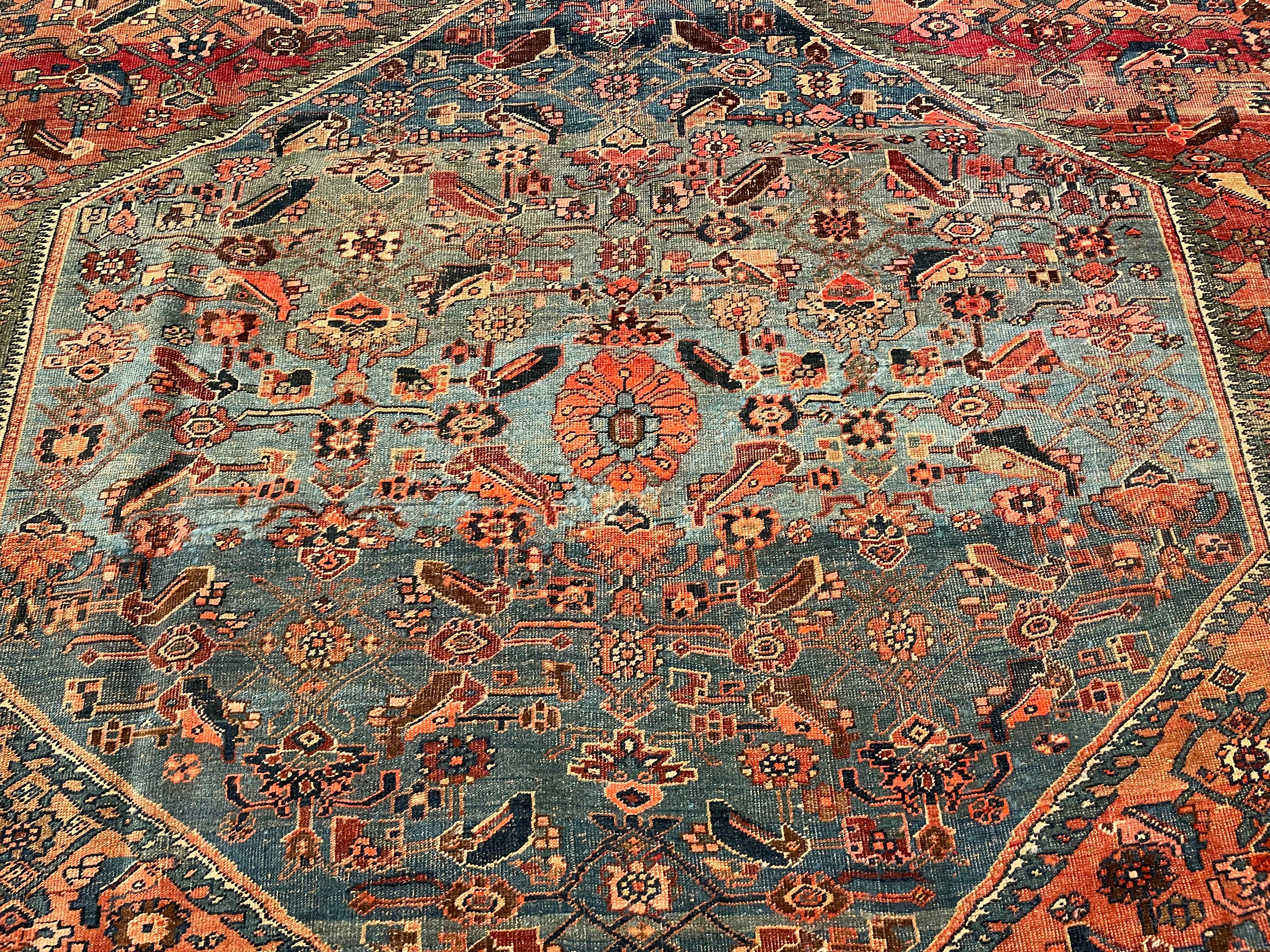 19th Century Oversize Persian Bidjar in Geometric Herati Pattern in Blue, Red In Good Condition For Sale In Barrington, IL