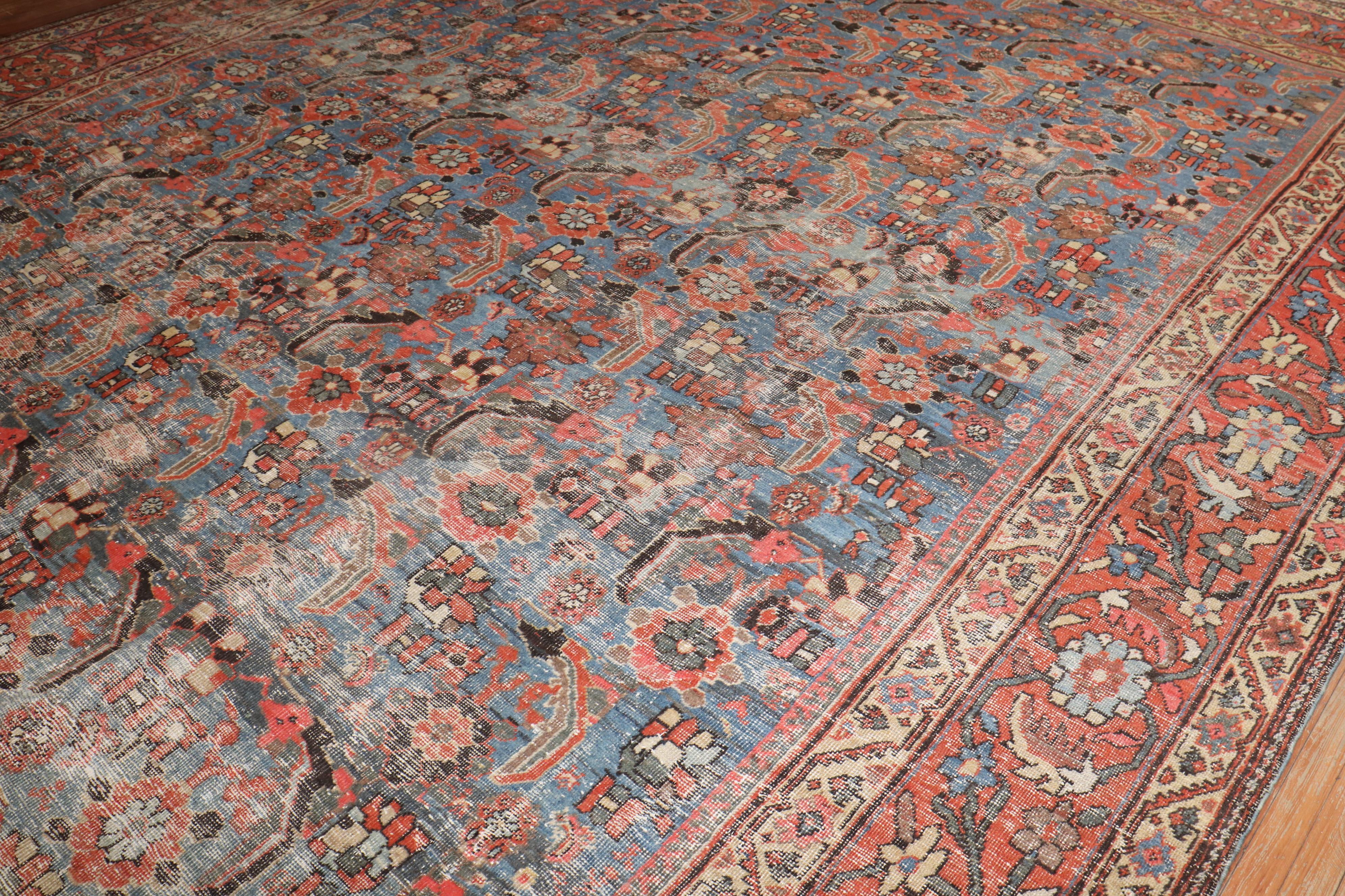 Hand-Knotted Oversize Blue Grey Persian Mahal Rug For Sale