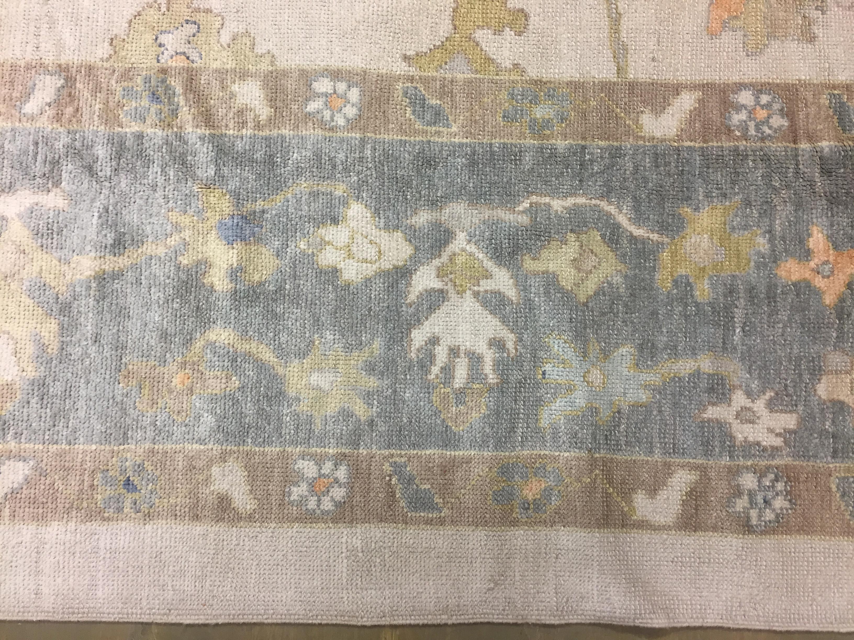 Übergroßer blauer handgewebter Teppich im Oushak-Stil, 14'4 x 20'8 im Angebot 9