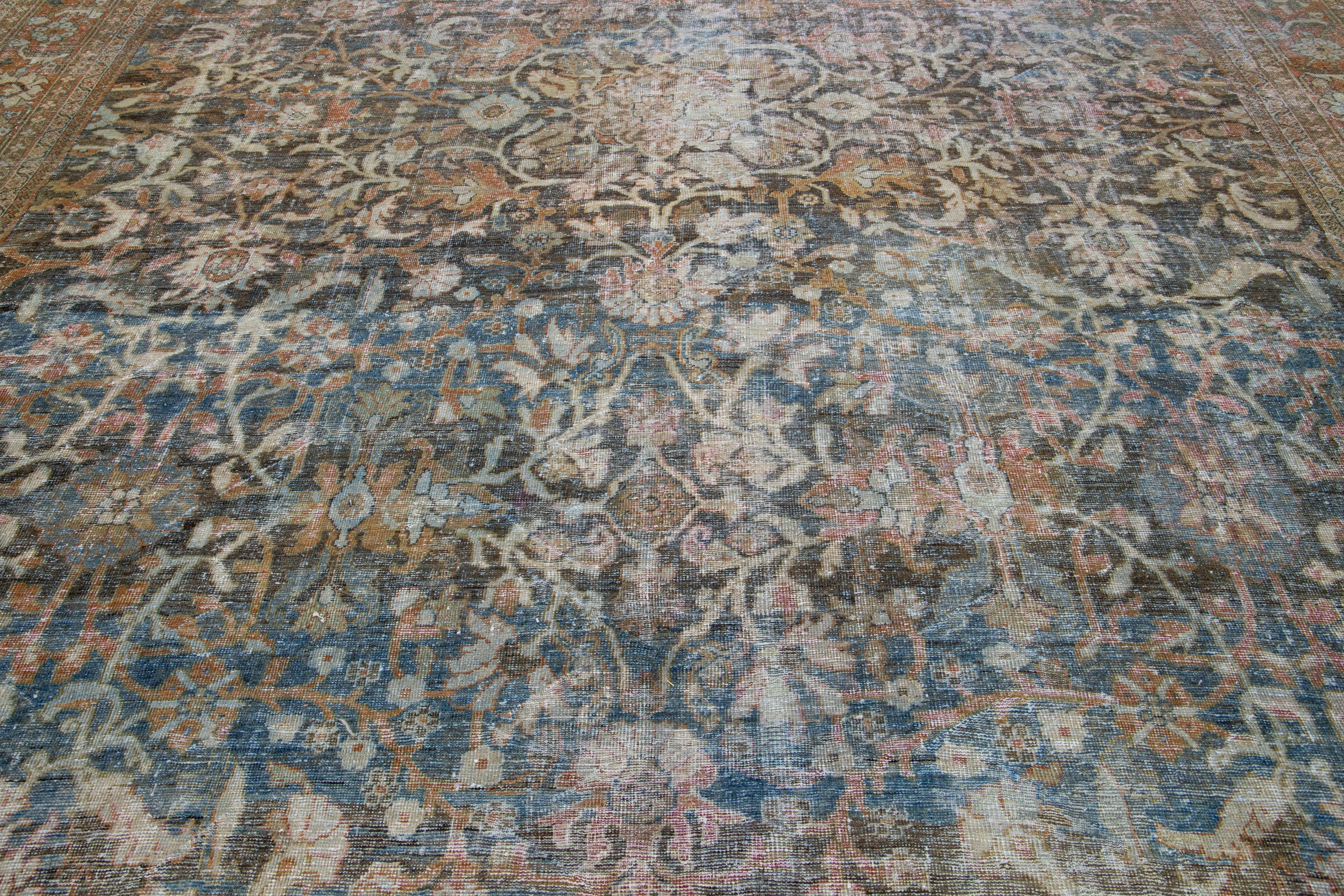 20th Century Oversize Blue Persian Antique Mahal Wool Rug with Allover Motif For Sale