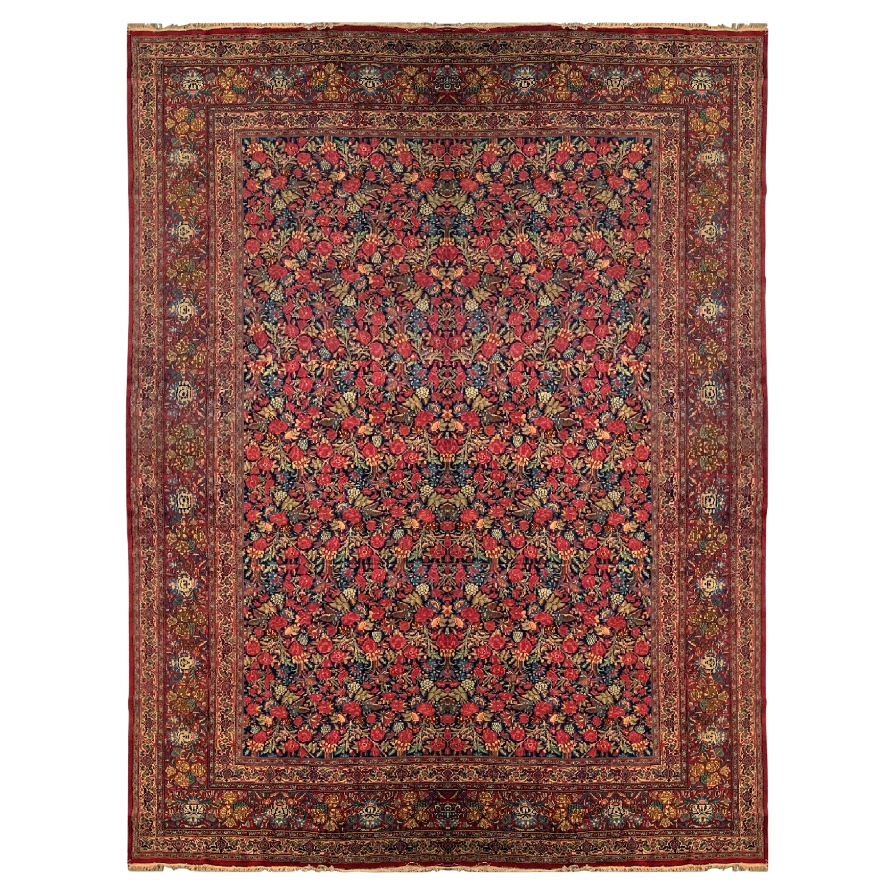 Alfombra sobredimensionada Kerman antigua, diseño floral integral en venta