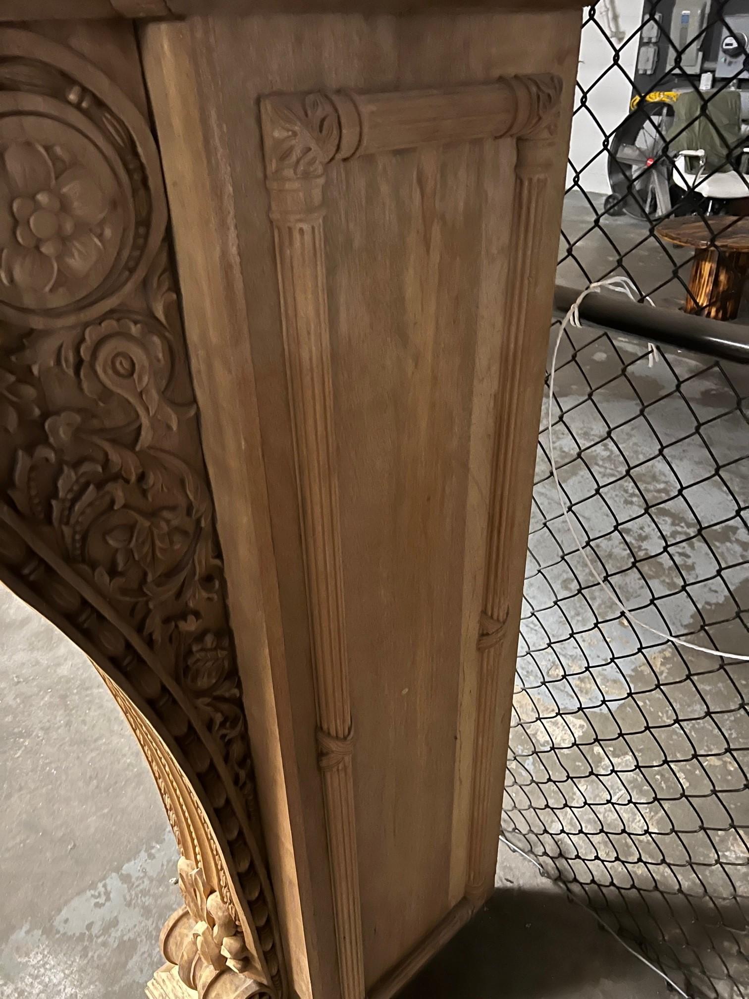 Oversize Carved Wood Fireplace Mantel with Acanthus Leaf Corbels.   For Sale 11