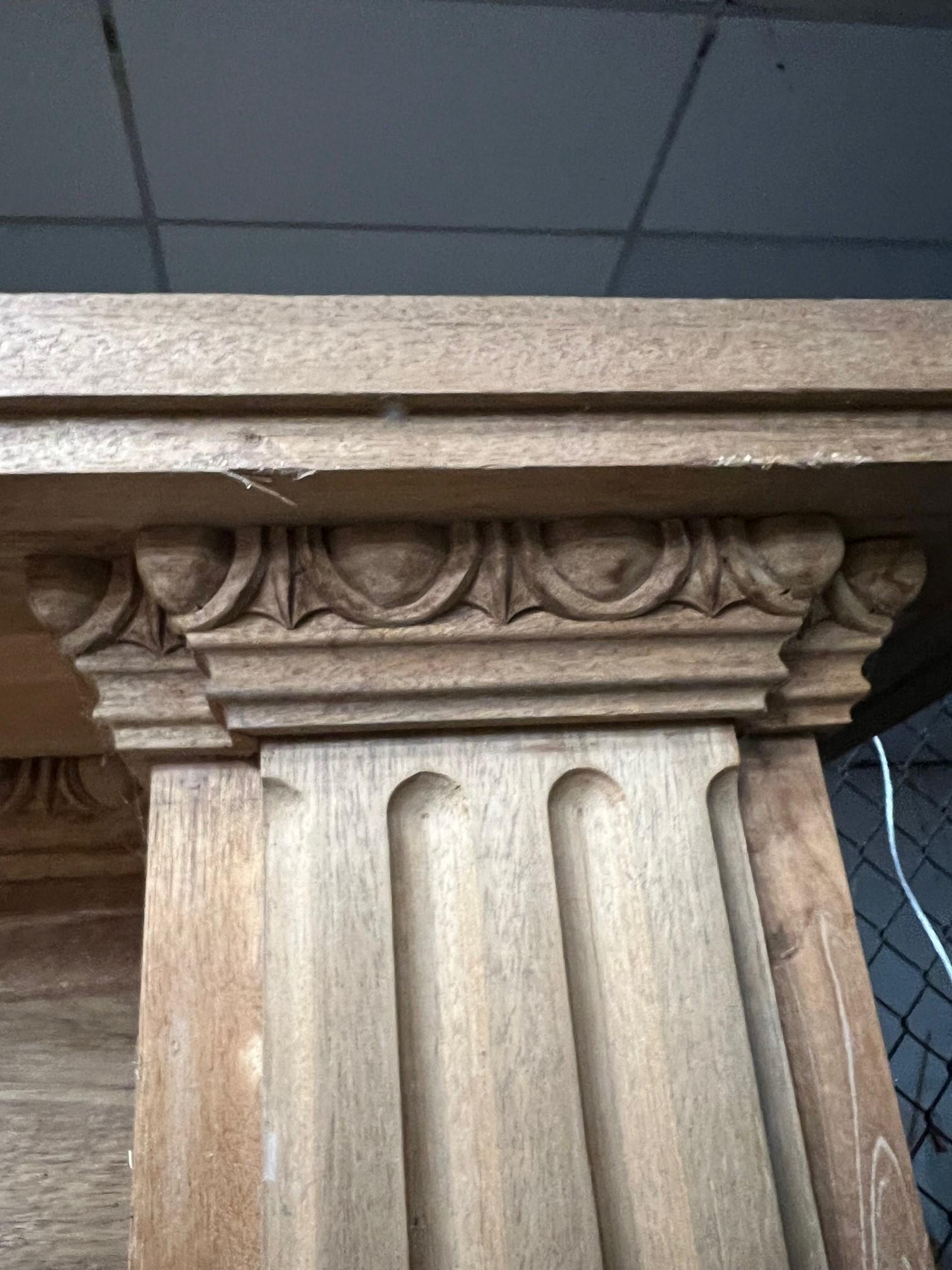 Oversize Carved Wood Fireplace Mantel with Acanthus Leaf Corbels.   1