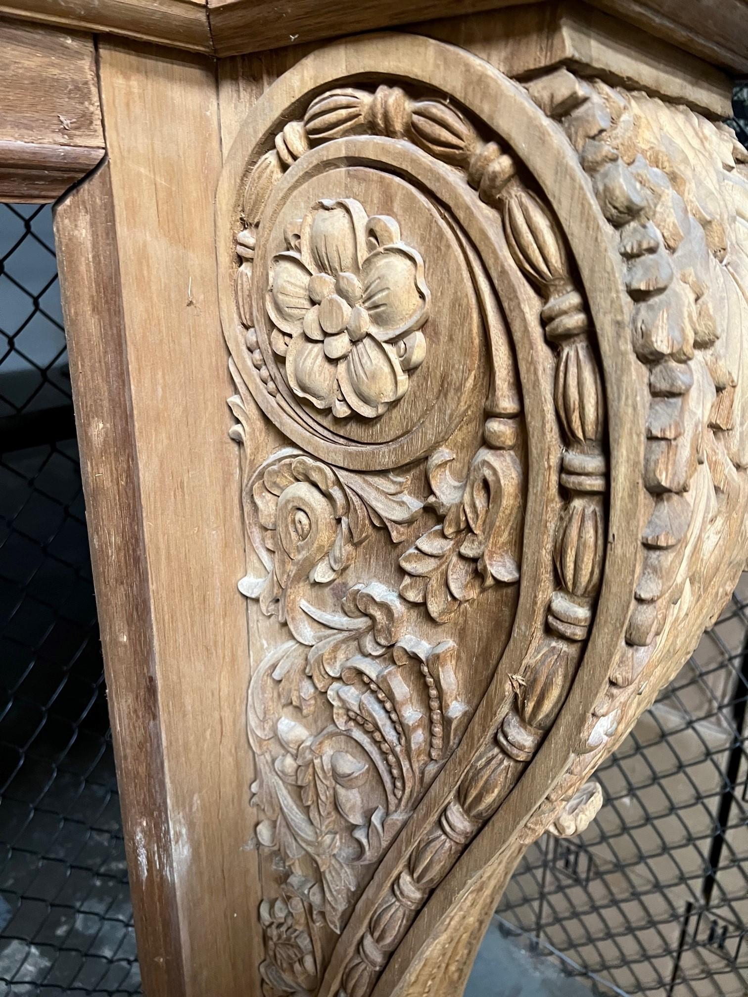 Oversize Carved Wood Fireplace Mantel with Acanthus Leaf Corbels.   For Sale 3