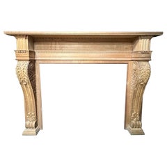 Oversize Carved Wood Fireplace Mantel with Acanthus Leaf Corbels.