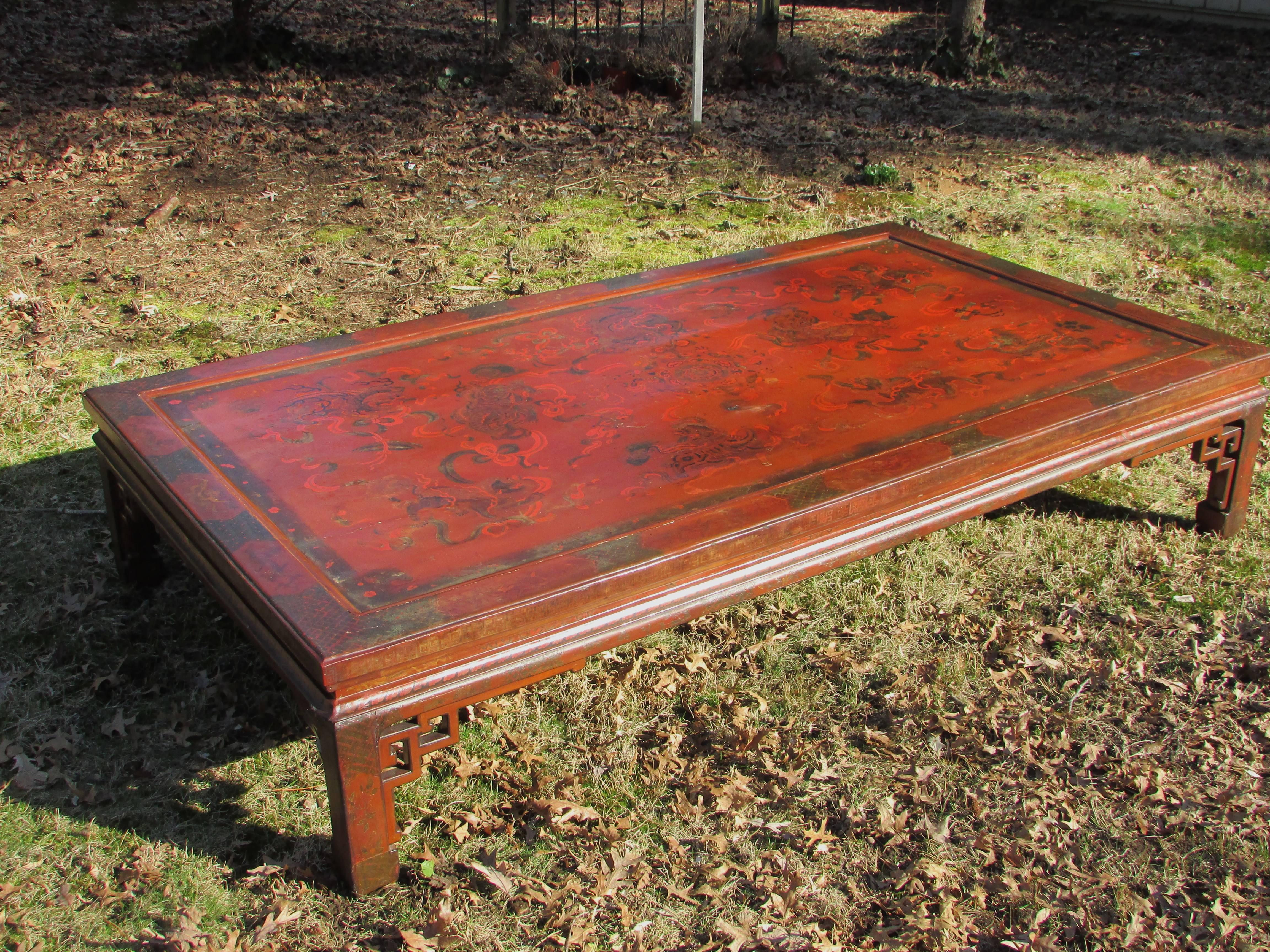 Oversize Chinese Low Table Coffee Table In Good Condition In Lambertville, NJ