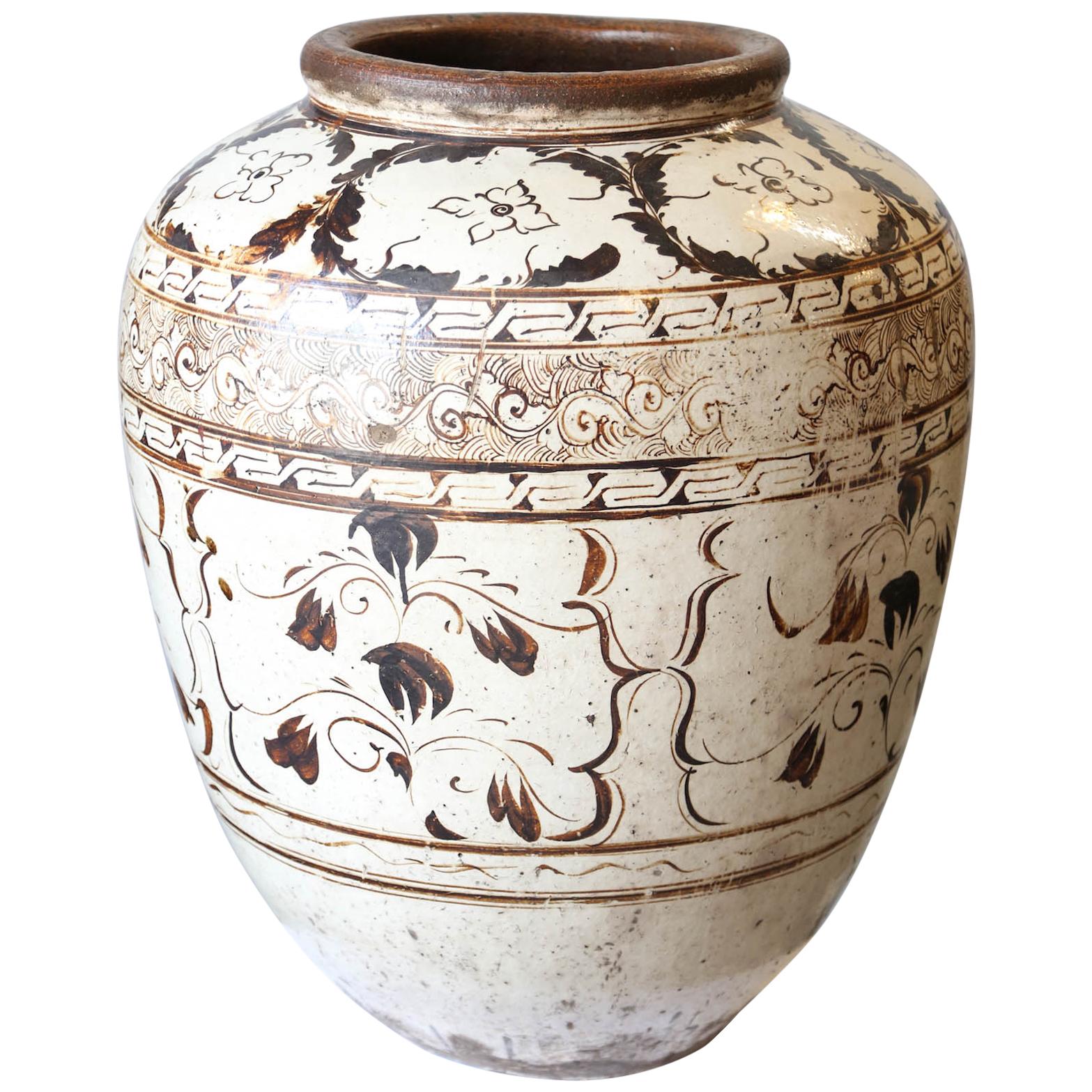 Übergroße chinesische Ming-Dynastie Cizhou Ware Keramik Krug