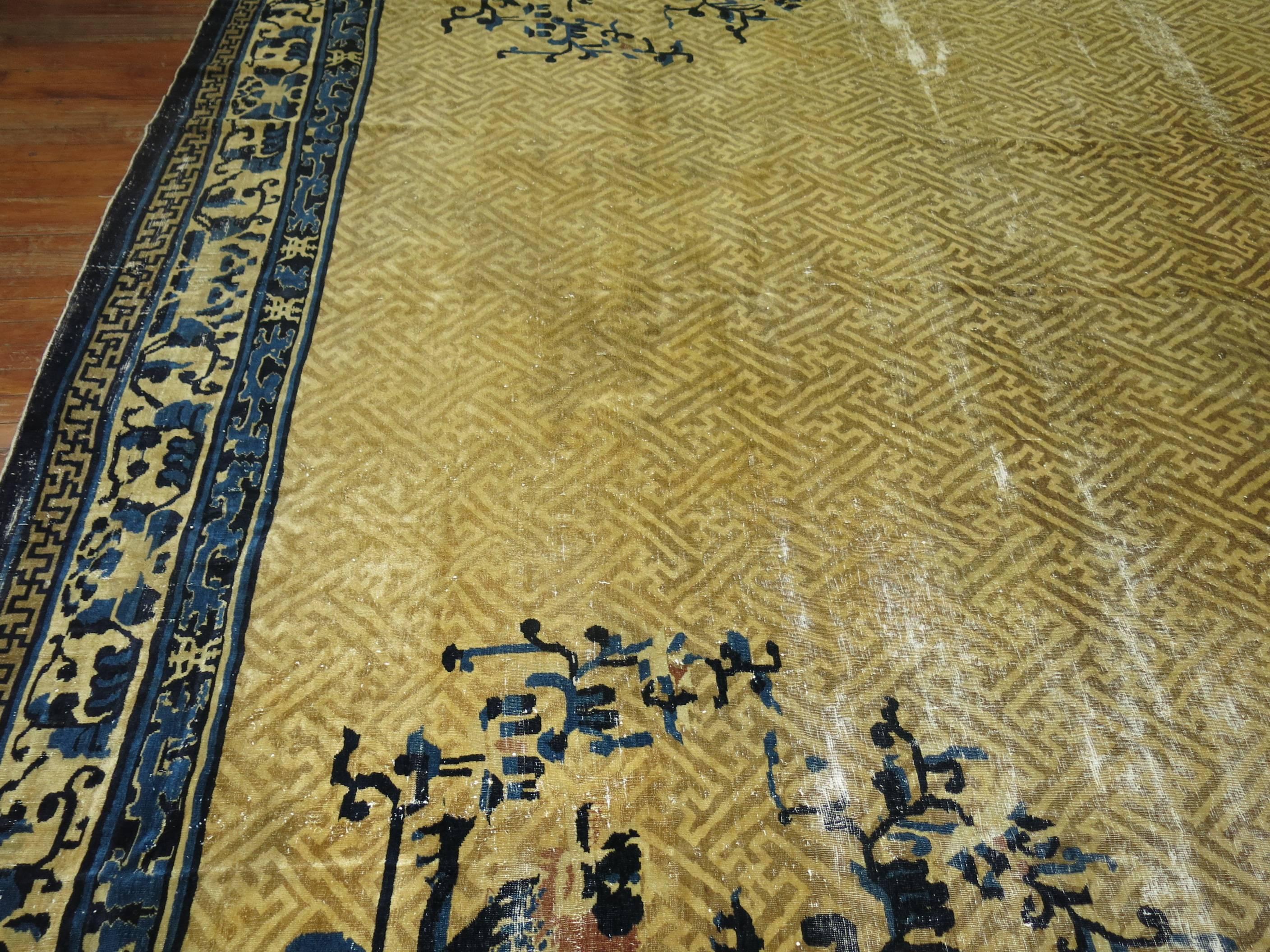 Archaistic Oversize Chinese Shabby Chic Peking Rug For Sale