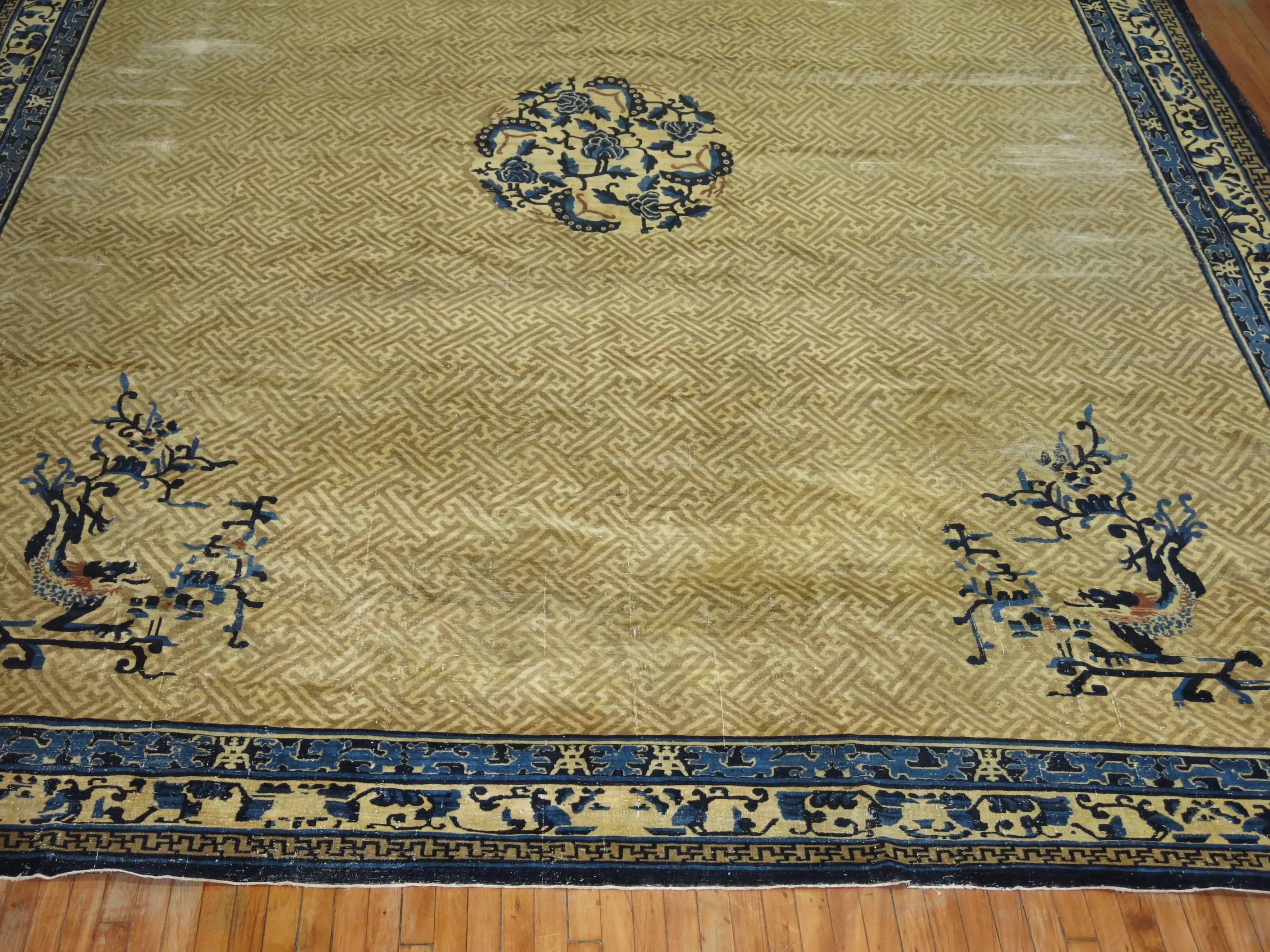 Wool Oversize Chinese Shabby Chic Peking Rug For Sale