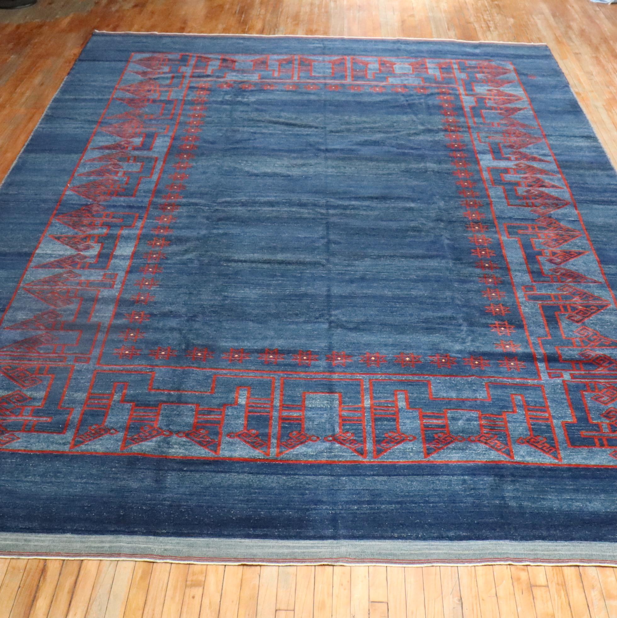 Oversize Contemporary Persian Blue Red Rug For Sale 6