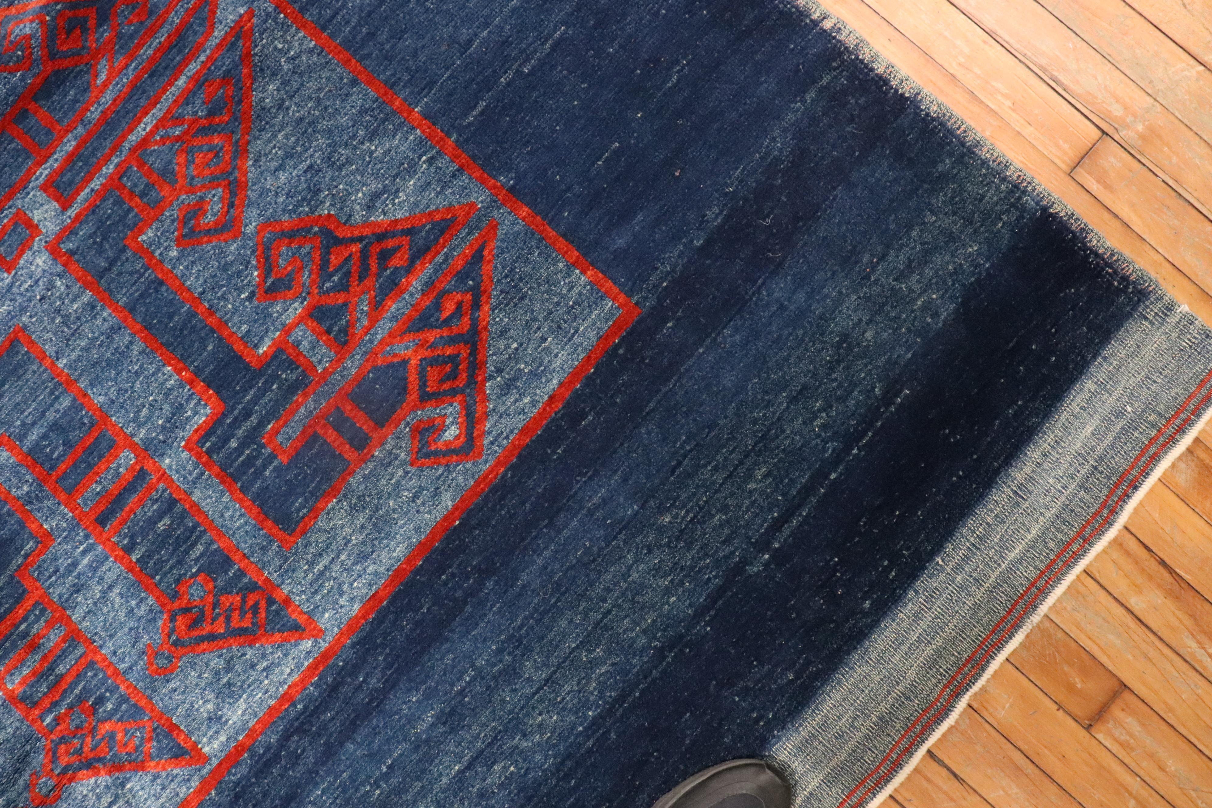 Hand-Knotted Oversize Contemporary Persian Blue Red Rug For Sale