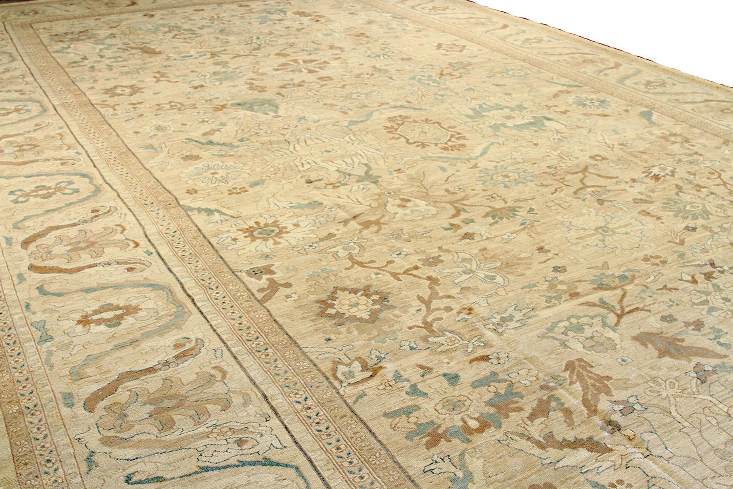 Hand-Woven Oversize Contemporary Persian Sultanabad Rug with Blue and Brown Floral Details For Sale