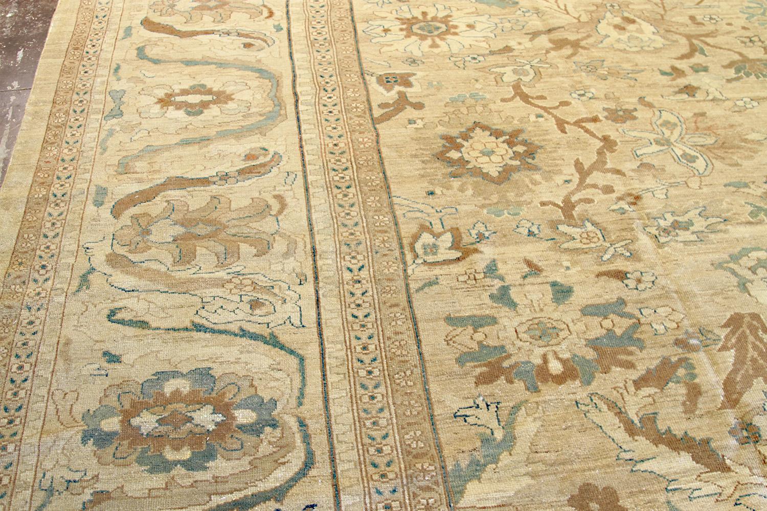 Oversize Contemporary Persian Sultanabad Rug with Blue and Brown Floral Details In New Condition For Sale In Dallas, TX