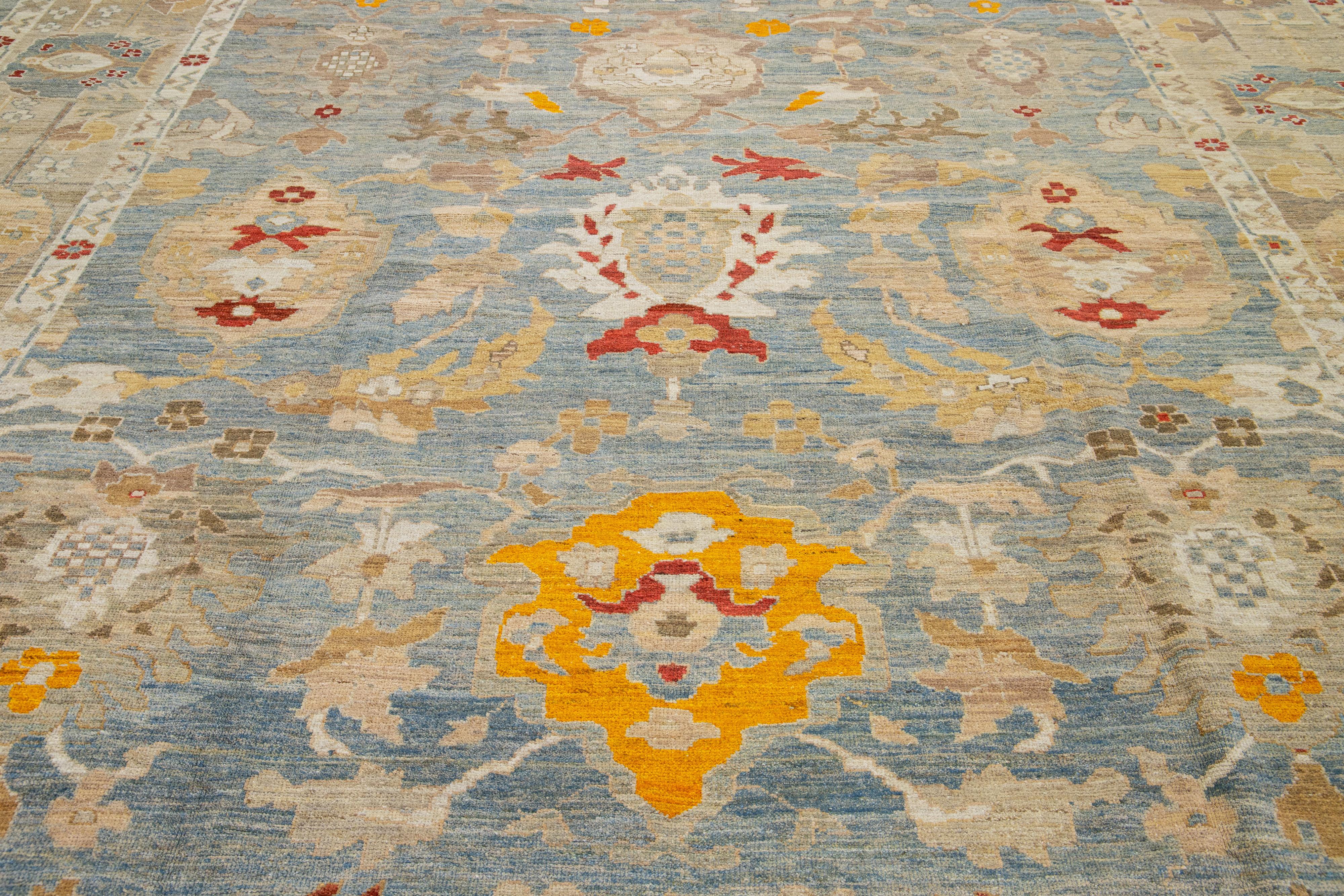 Oversize Contemporary Sultanabad Wool Rug Handmade In Blue  In New Condition For Sale In Norwalk, CT