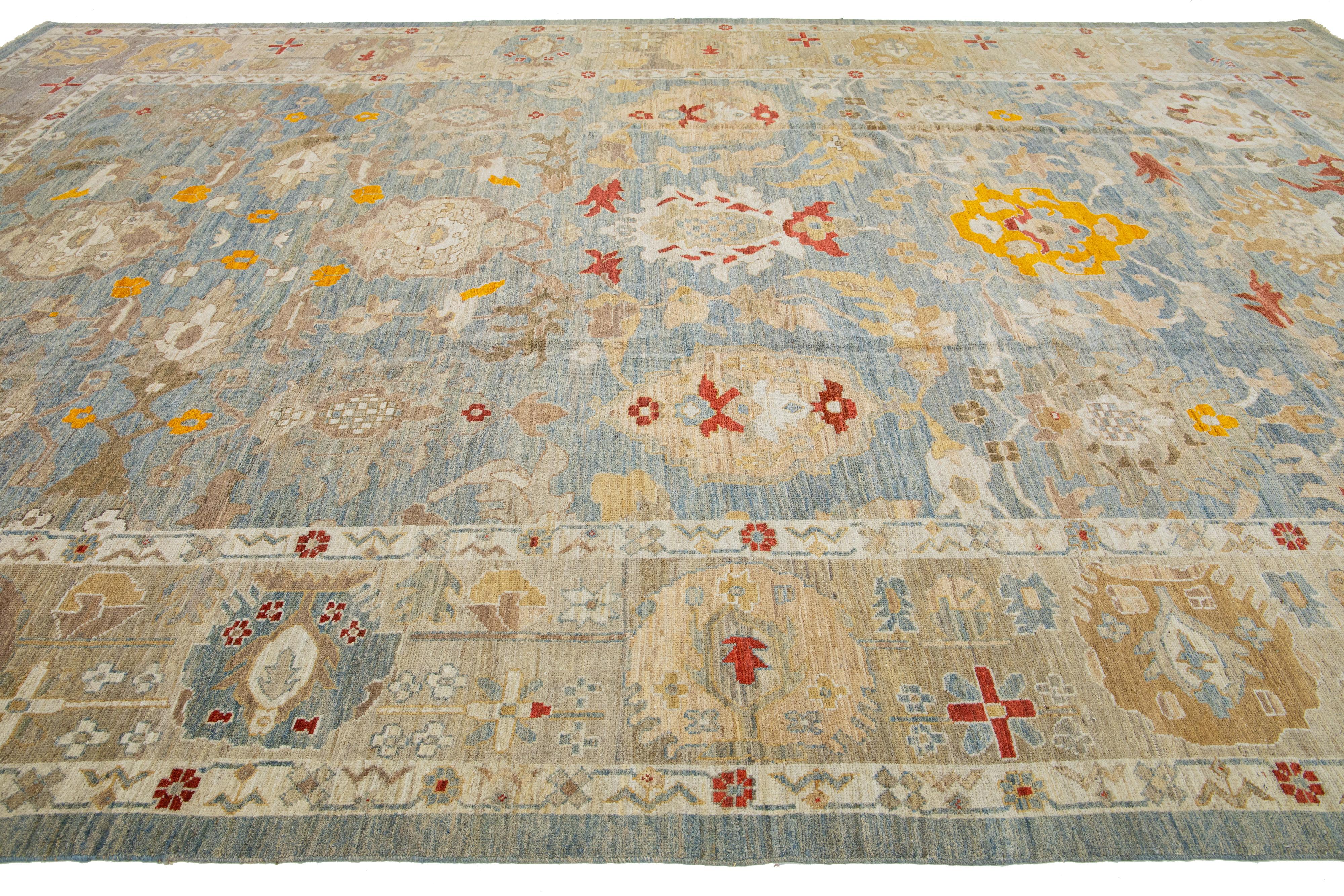 Oversize Contemporary Sultanabad Wool Rug Handmade In Blue  For Sale 2