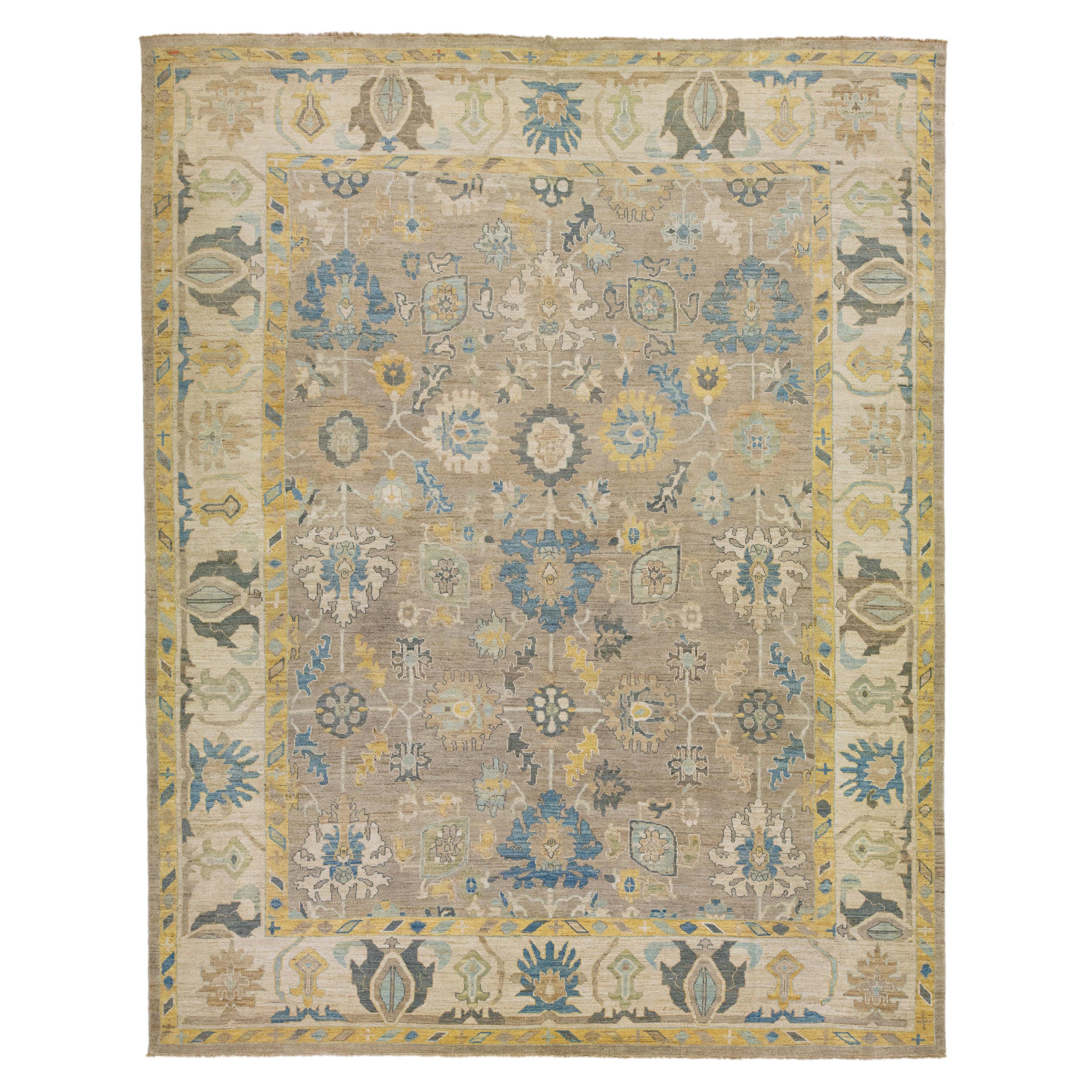 Oversize Contemporary Sultanabad Wool Rug with Floral Pattern in Brown For Sale