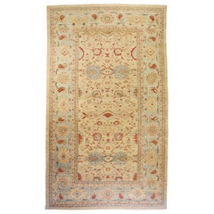 Oversize Contemporary Turkish Sultanabad Style Rug with Blue and Ivory Florals