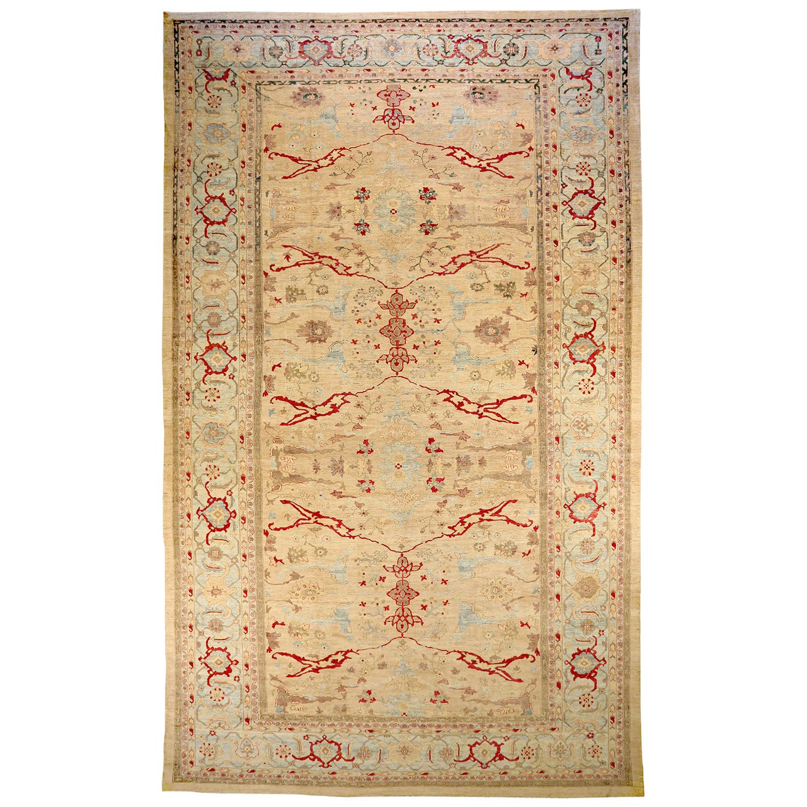 Oversize Contemporary Turkish Sultanabad Style Rug with Blue and Ivory ...
