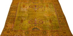 Oversize Designed 19th Century Turkish Oushak Wool Rug with Olive Yellow Field