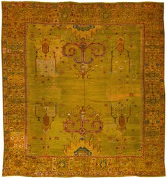 Antique Oversize Designed 19th Century Turkish Oushak Wool Rug with Olive Yellow Field