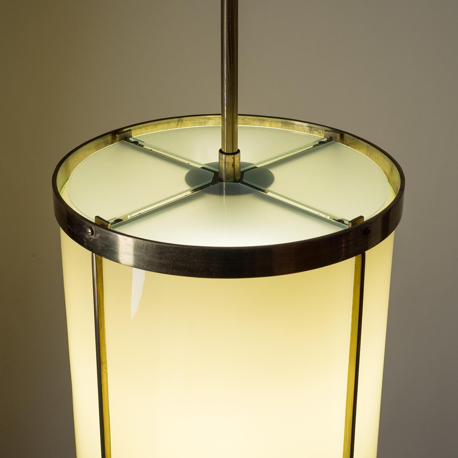 Oversize Drum Lantern, 1930s, Sand-Colored Glass and Brass For Sale 5