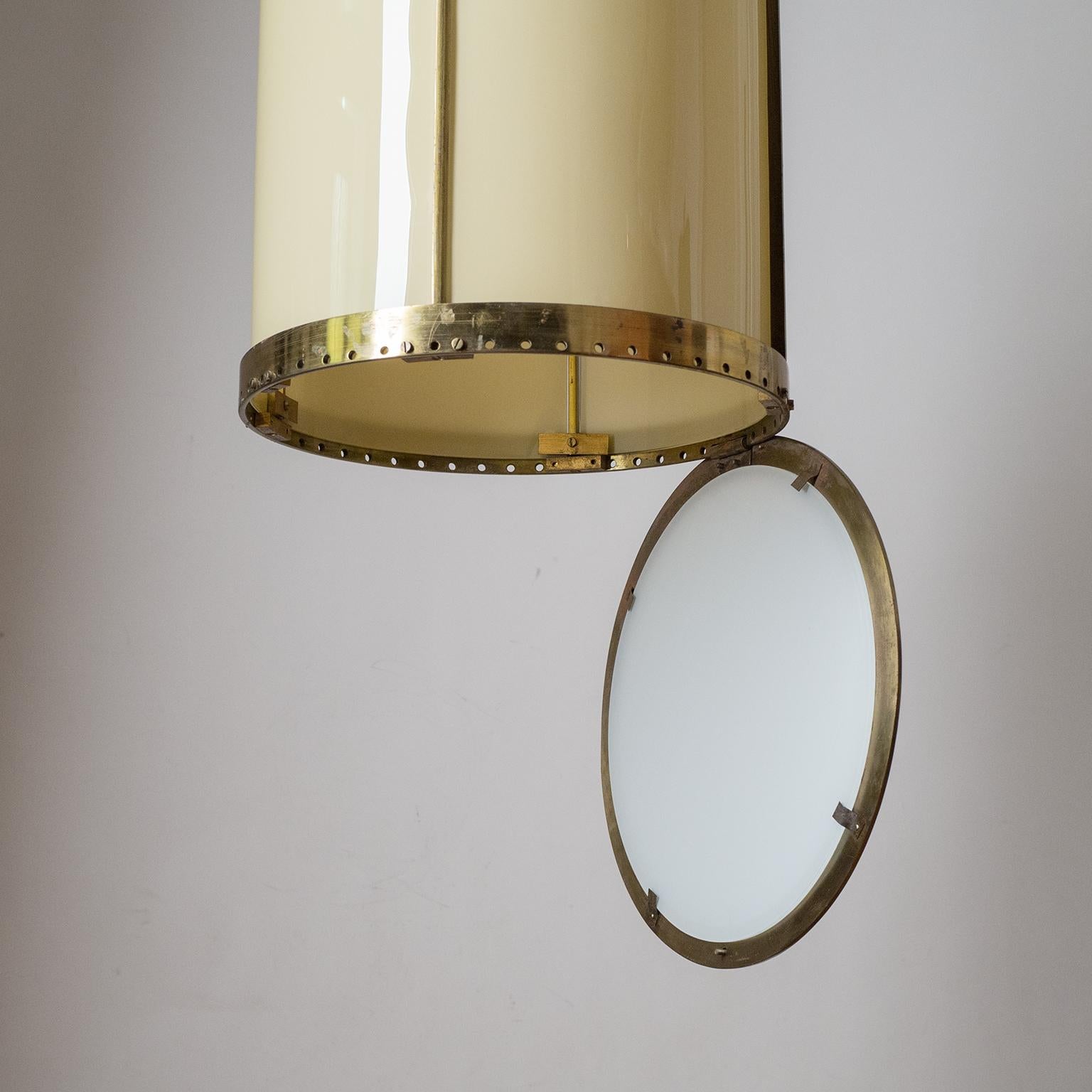 Oversize Drum Lantern, 1930s, Sand-Colored Glass and Brass For Sale 8