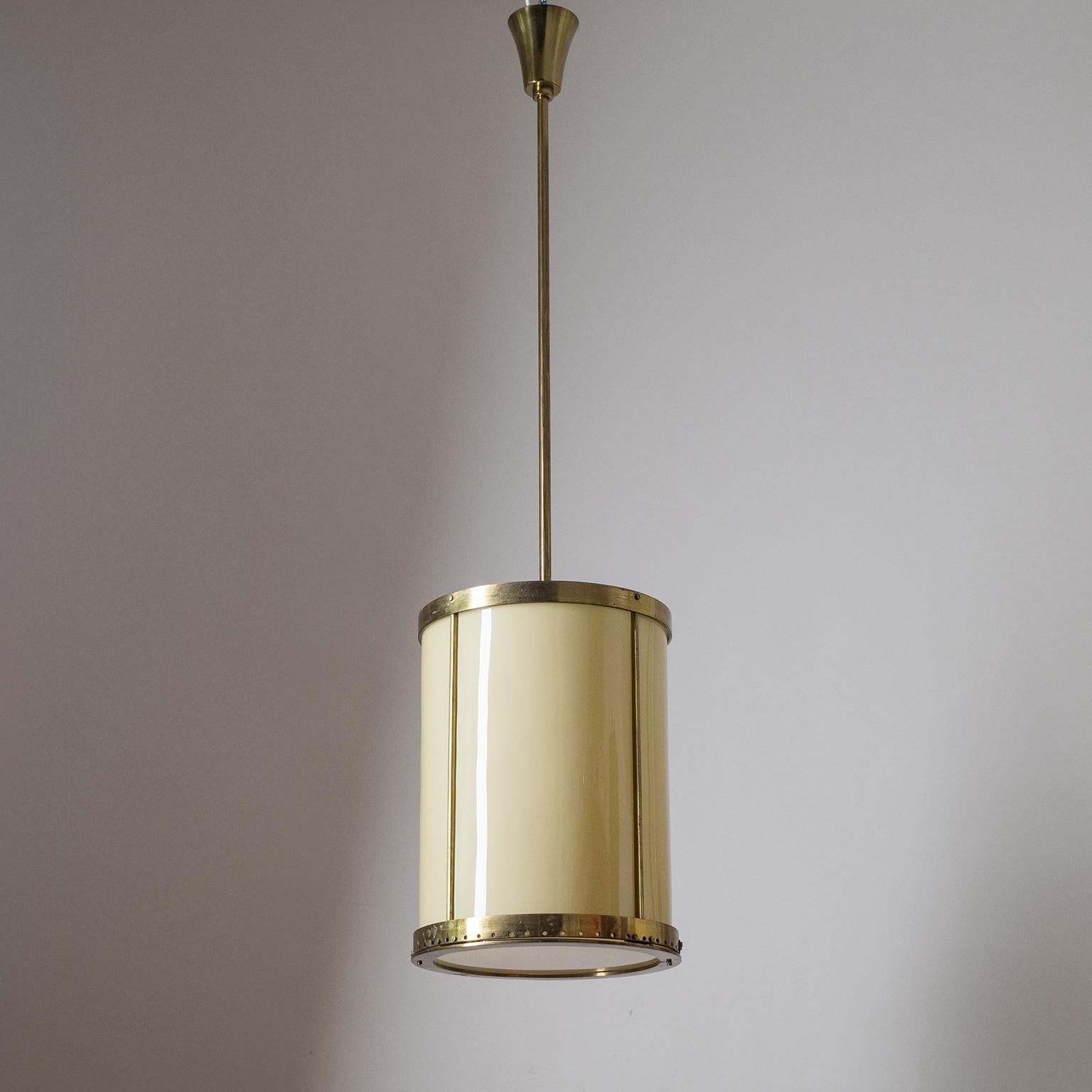 Oversize Drum Lantern, 1930s, Sand-Colored Glass and Brass For Sale 9