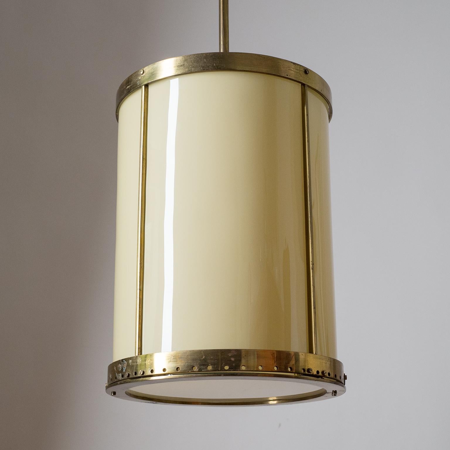 Oversize Drum Lantern, 1930s, Sand-Colored Glass and Brass For Sale 10