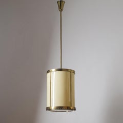 Lanterne tambour surdimensionnée, années 1930, verre couleur sable et laiton