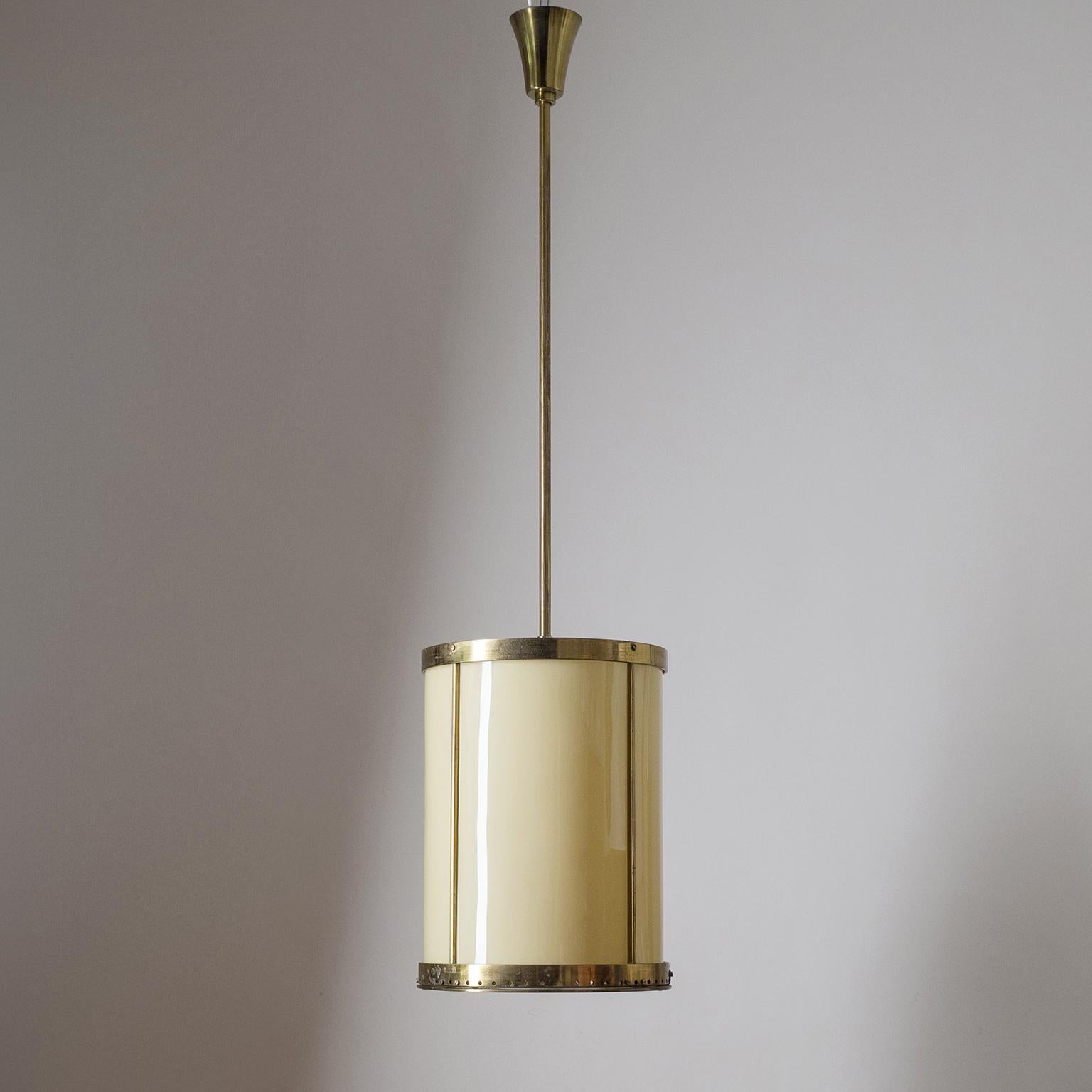 Oversize Drum Lantern, 1930s, Sand-Colored Glass and Brass For Sale 3