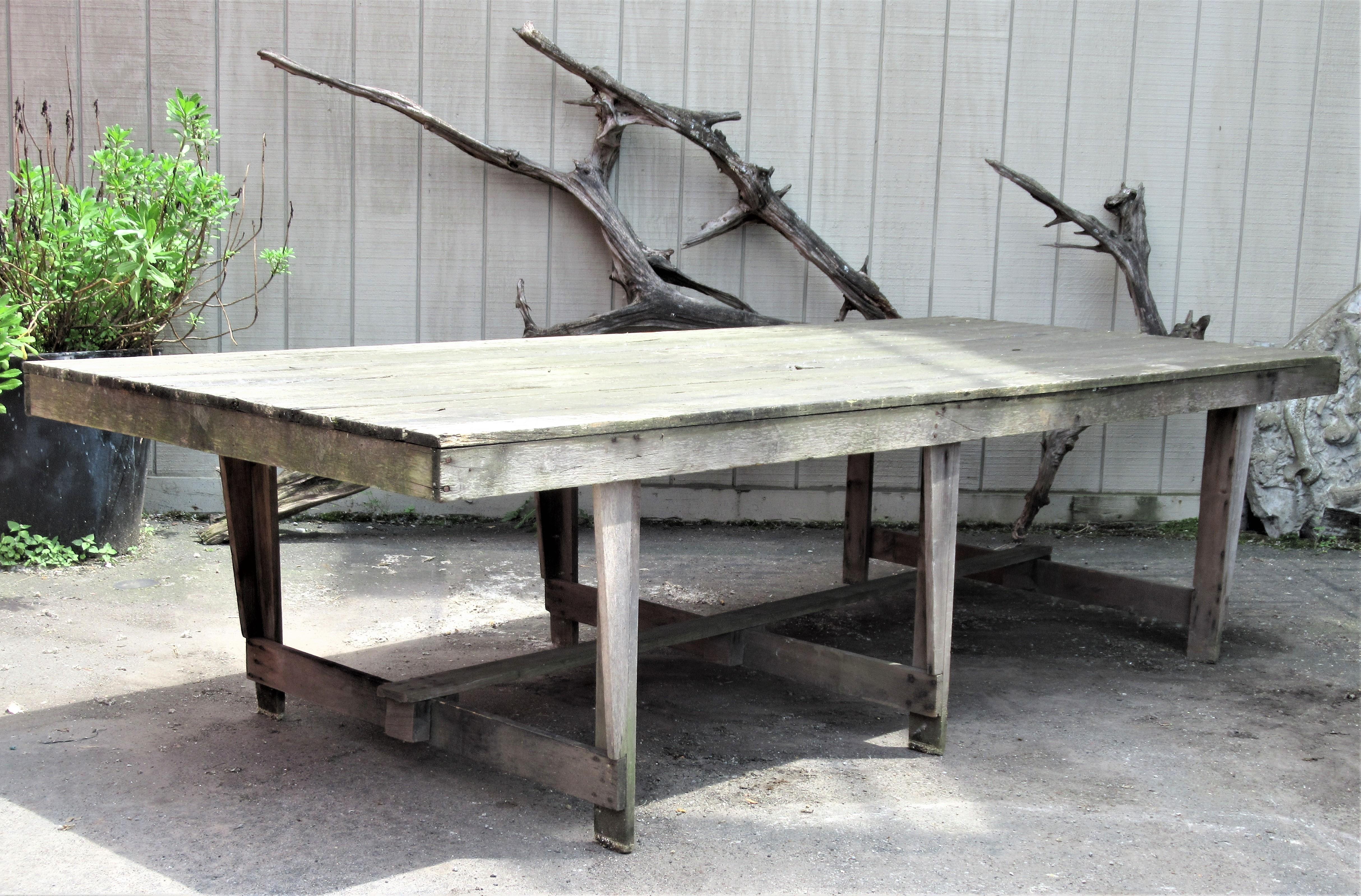 20th Century Oversize Folding Leg Rustic Camp Table