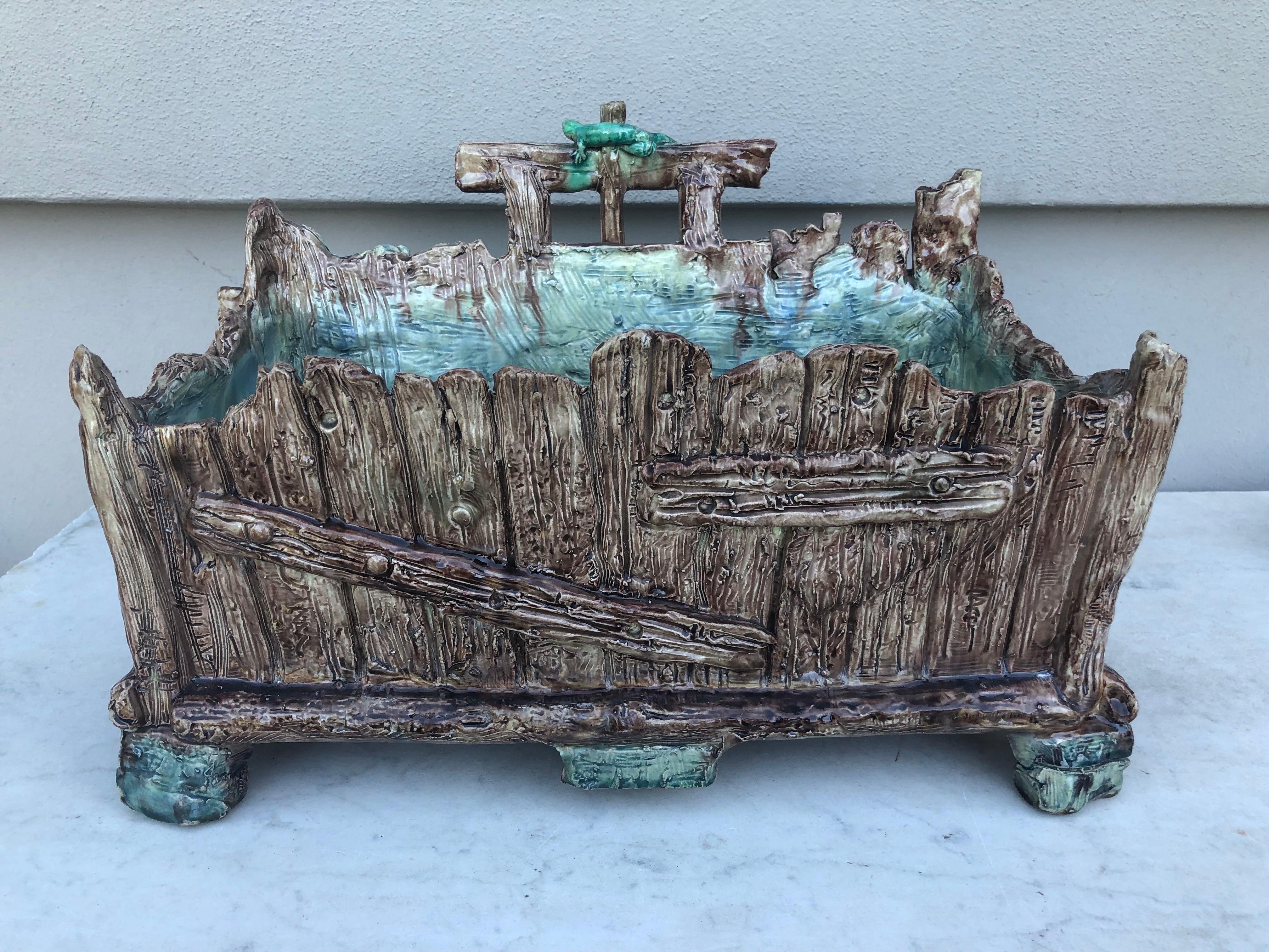 Jardiniere di pesce Palissy in maiolica francese di grandi dimensioni, 1880 circa in vendita 4