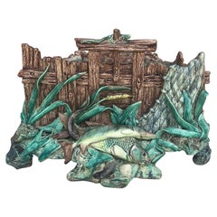 Oversize French Majolica Palissy Fishs Jardiniere, circa 1880