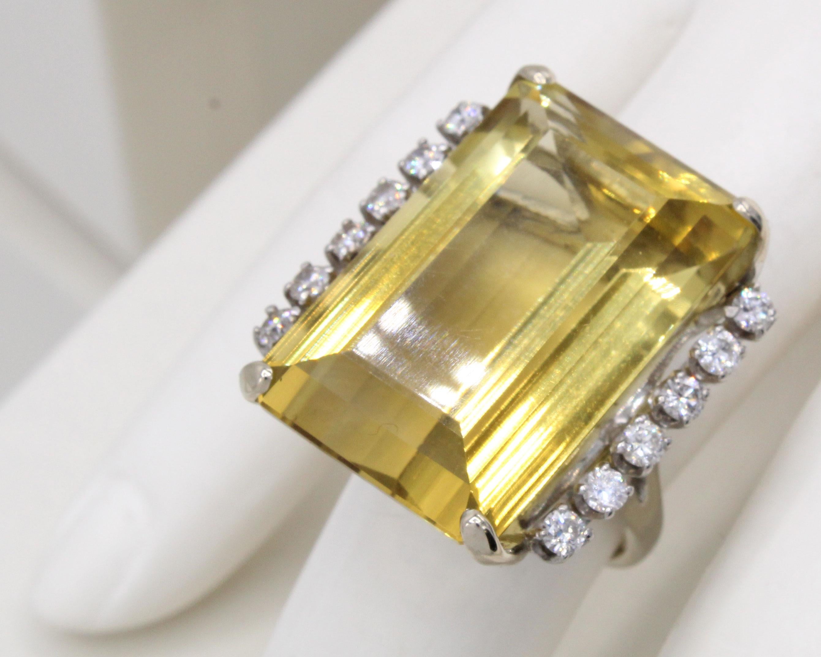 Oversize Golden Citrine Diamond Gold Ring In Excellent Condition For Sale In New York, NY