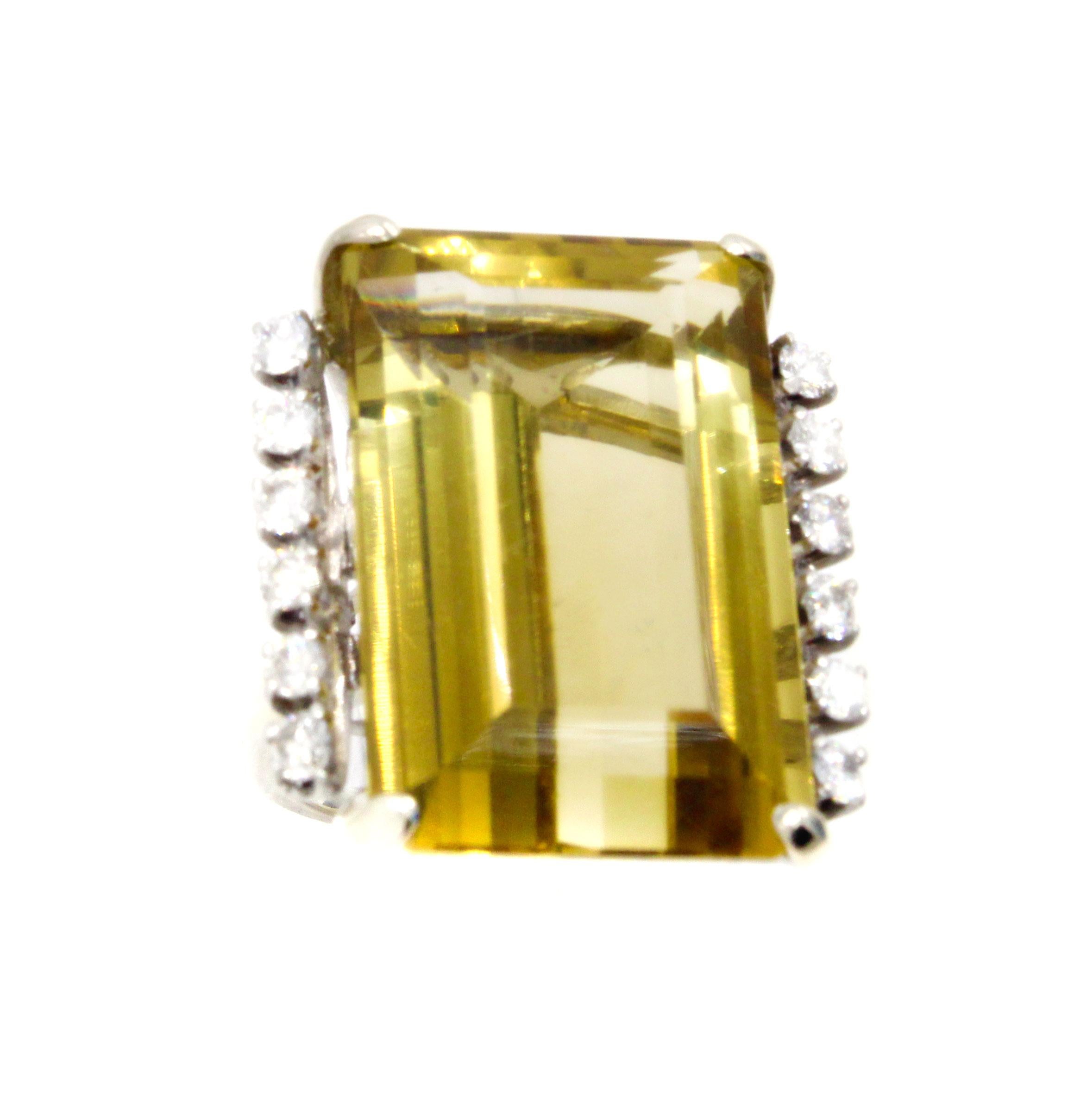Oversize Golden Citrine Diamond Gold Ring For Sale 1