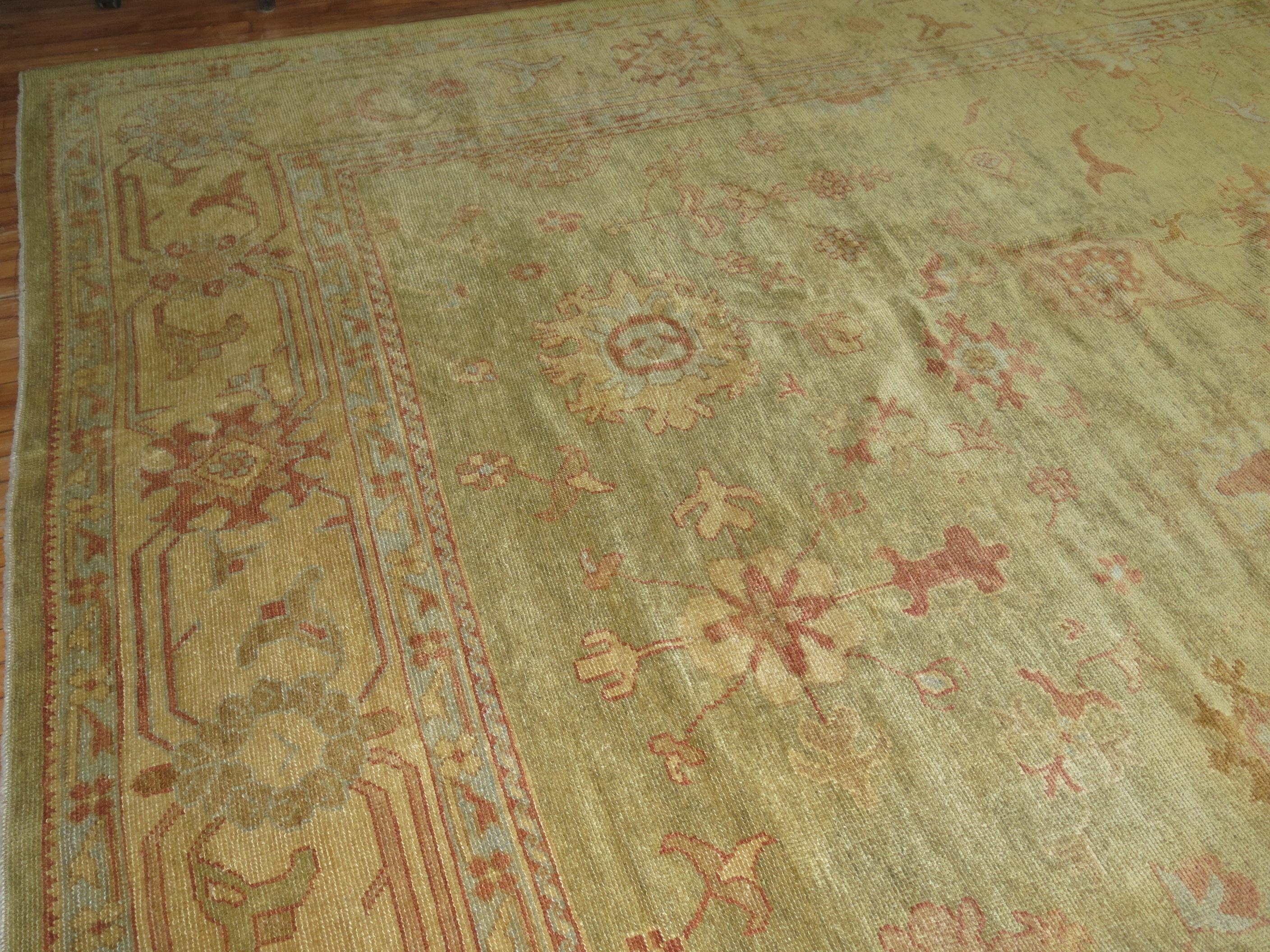 Oversize Green Gold Turkish Oushak Carpet For Sale 3