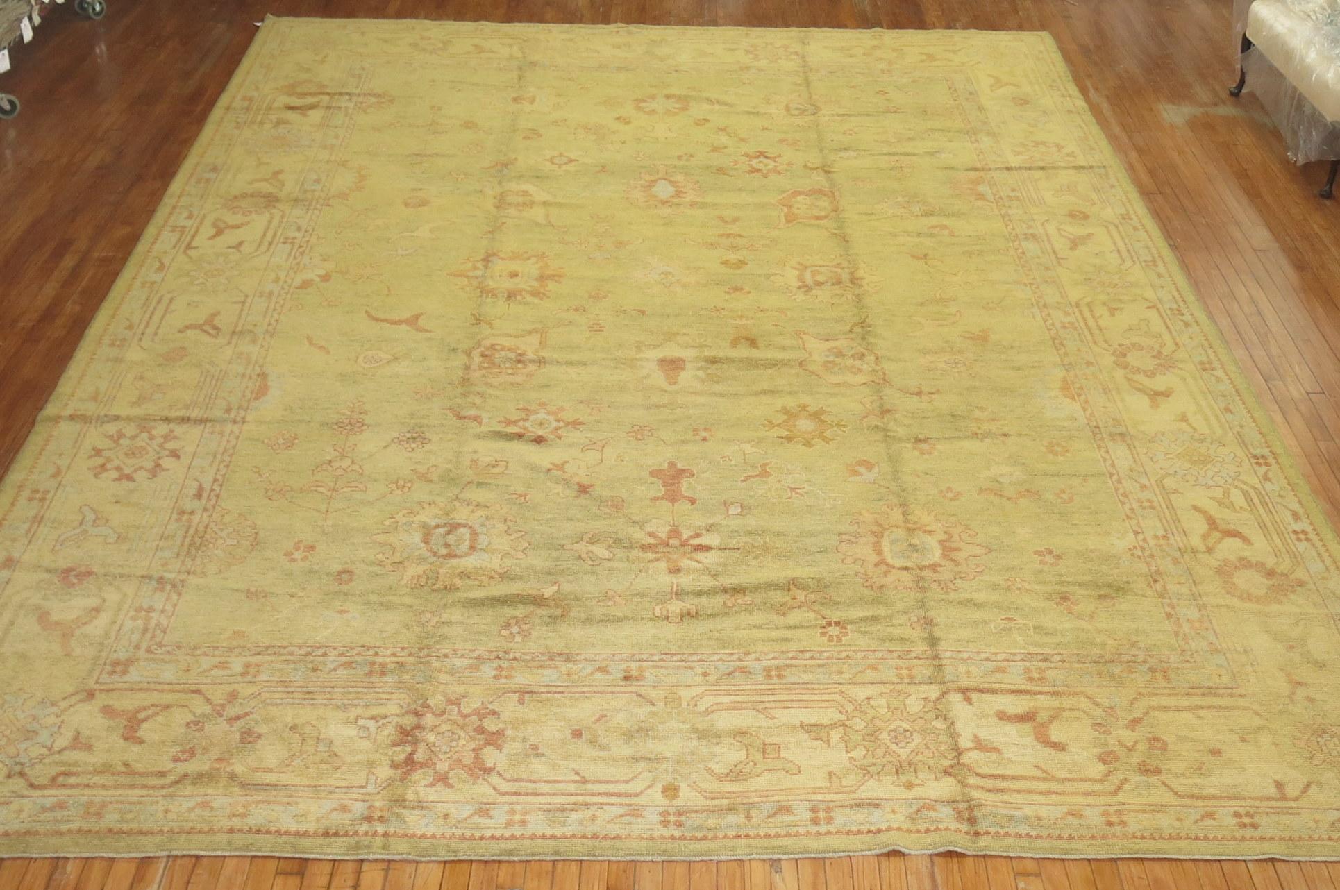 Oversize Green Gold Turkish Oushak Carpet For Sale 4