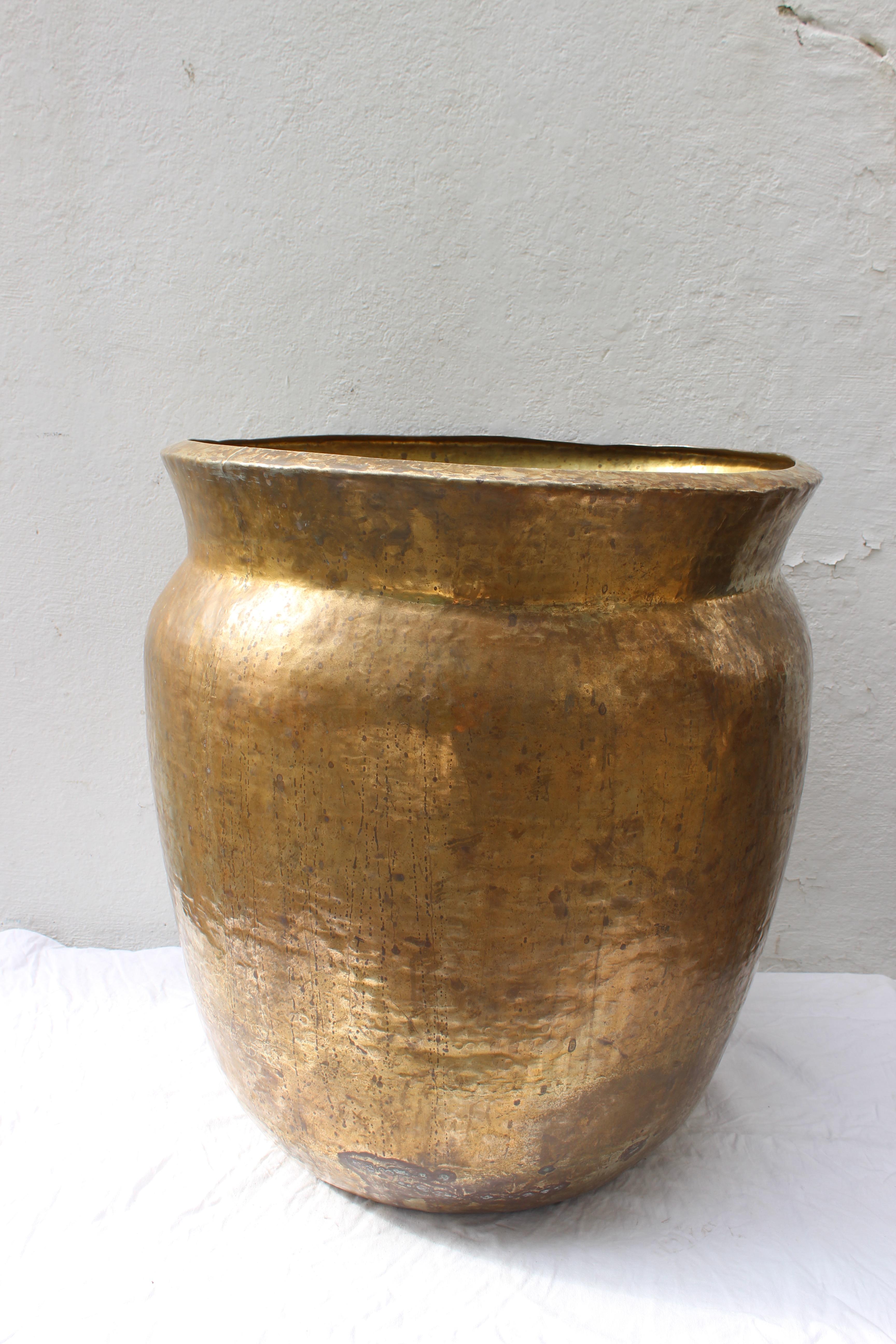 Oversize Hammered Brass Pot In Good Condition In East Hampton, NY