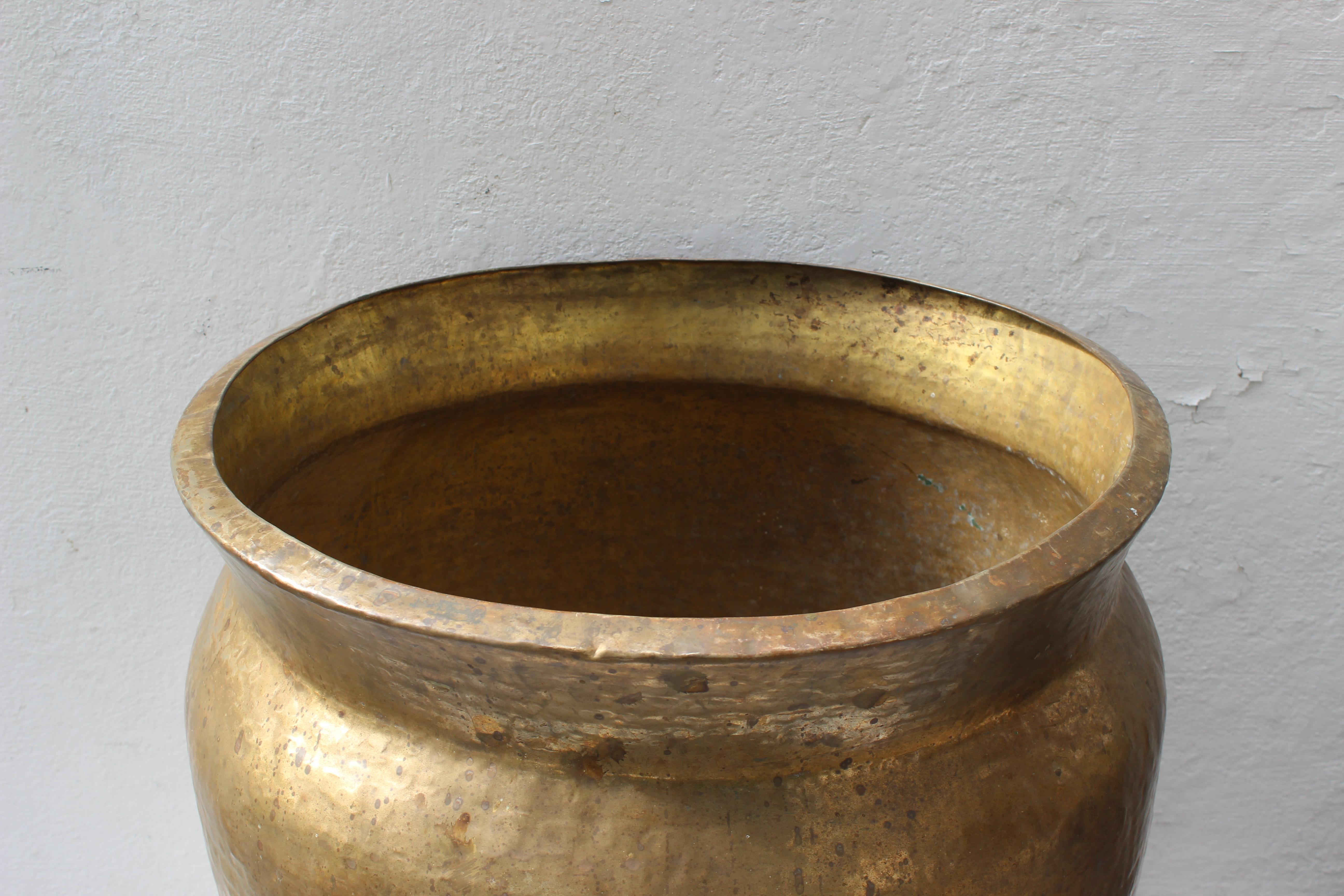 20th Century Oversize Hammered Brass Pot