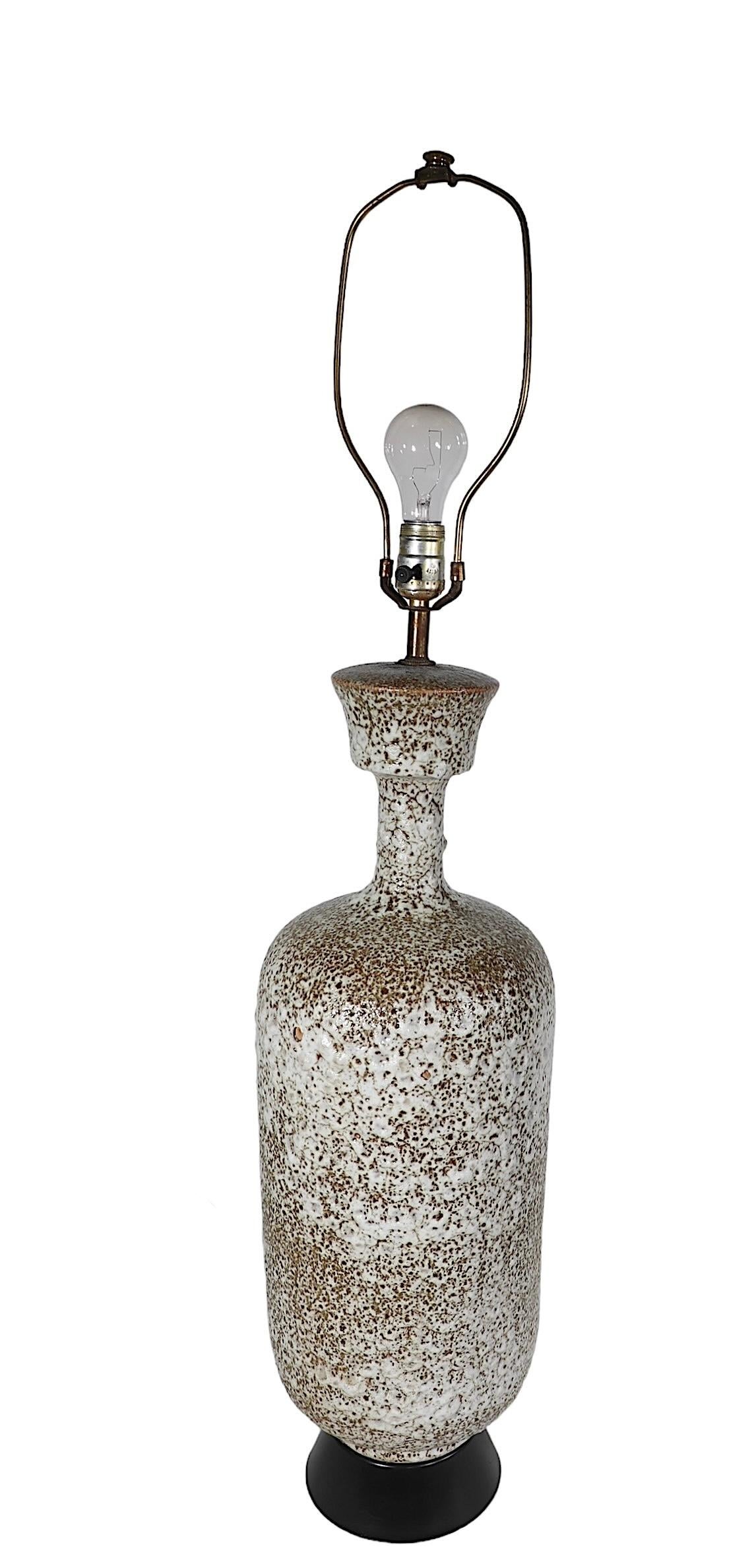 Mid-Century Modern Oversize Hollywood Regency Mid Century Volcanic Glaze Table Lamp c 1950/1960's For Sale