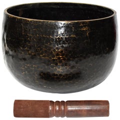 Oversize Japanese Antique Bronze Singing Bowl, Signed, Hand-Hammered